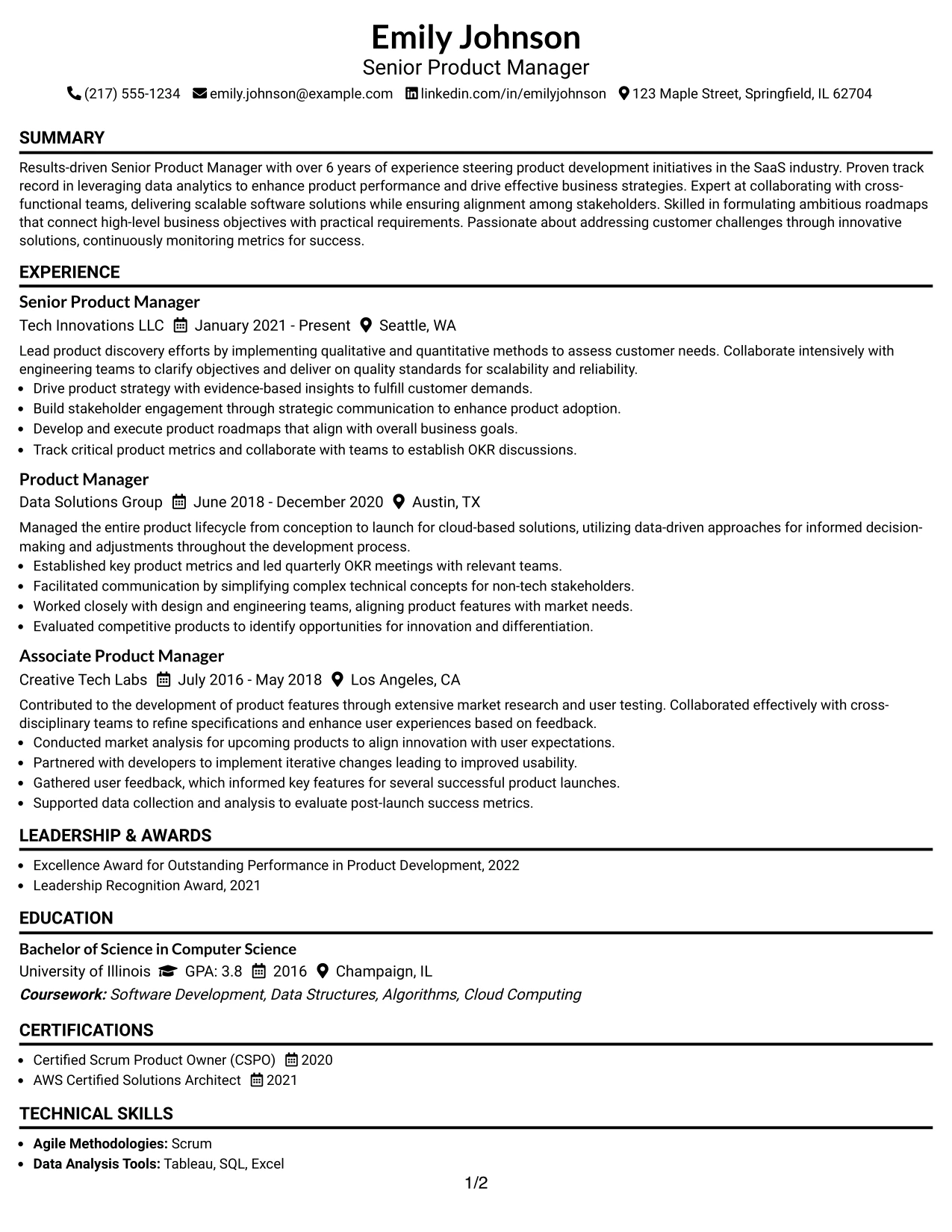 Resume Example Page 1