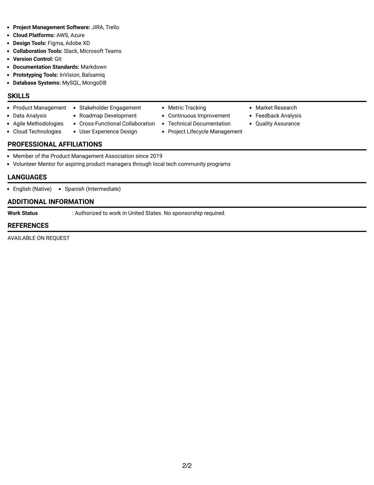 Resume Example Page 2