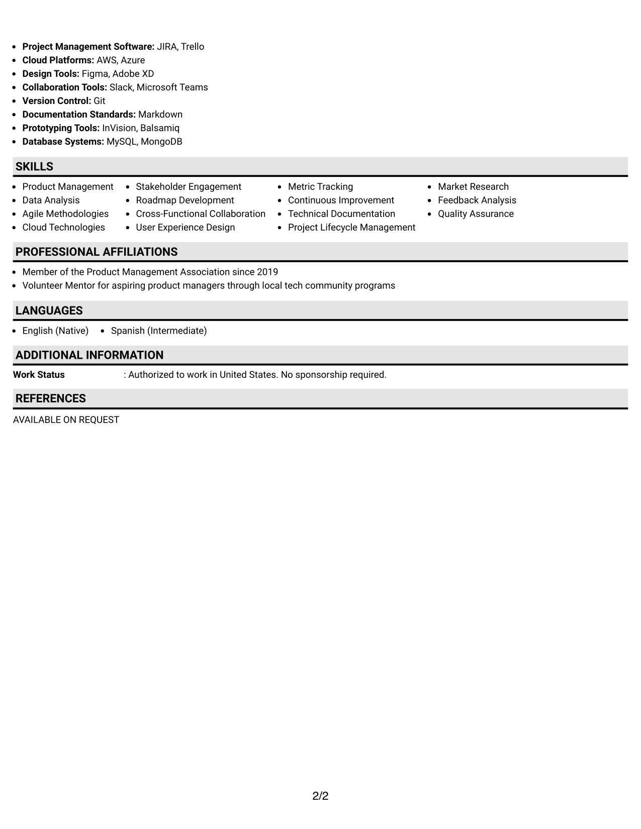 Resume Example Page 2