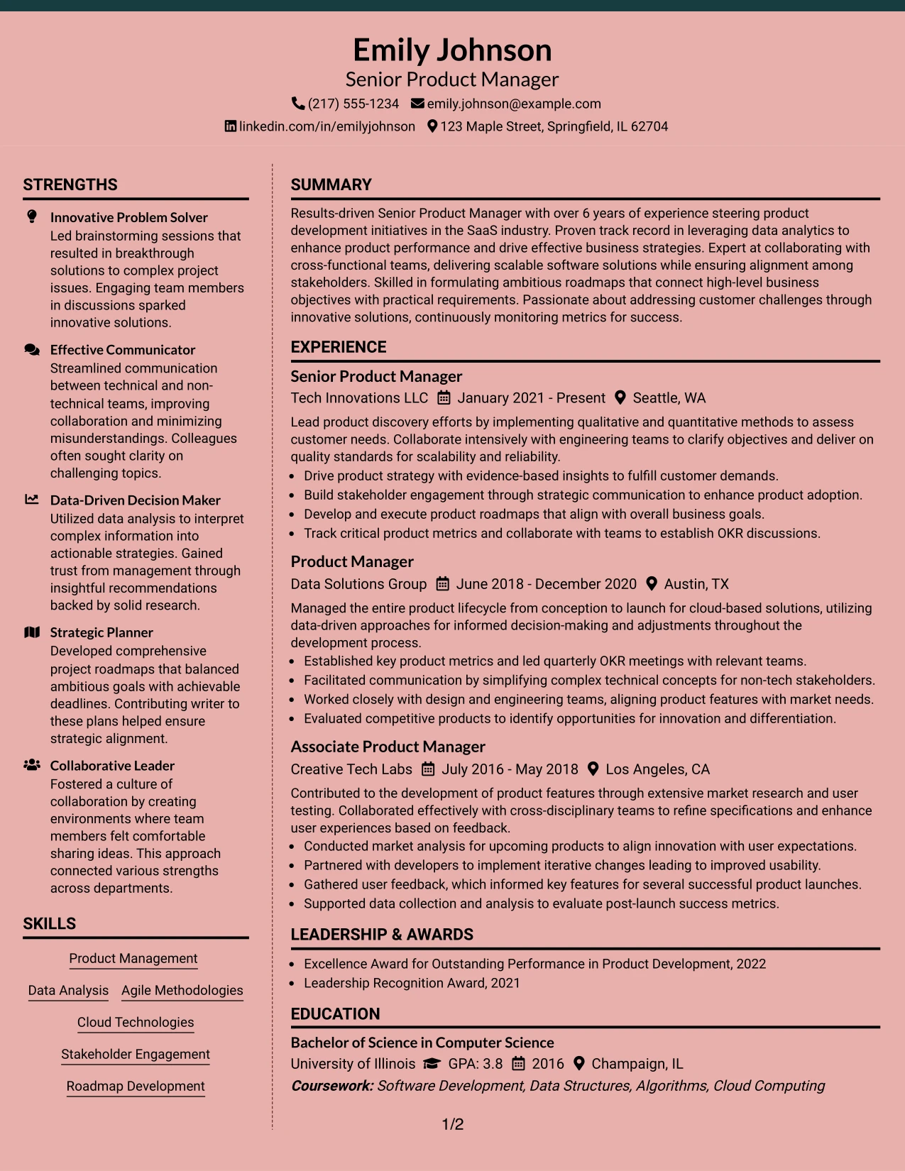 Resume Example Page 1