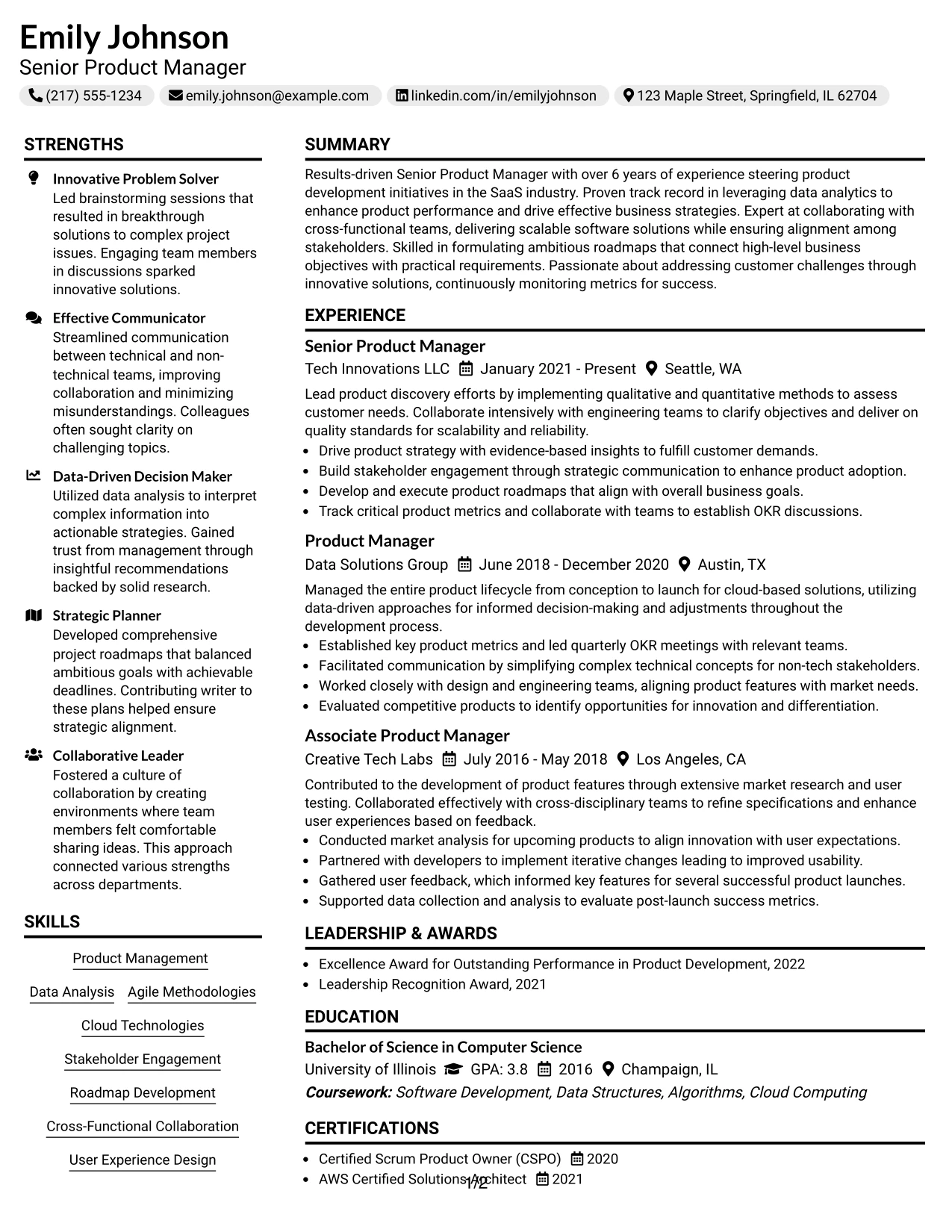 Resume Example Page 1