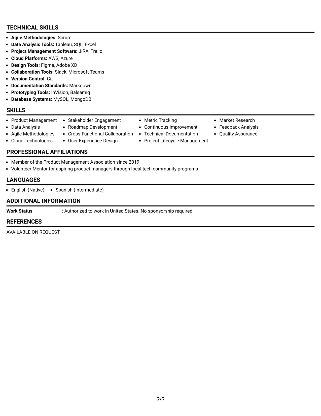 Resume Example Page 2