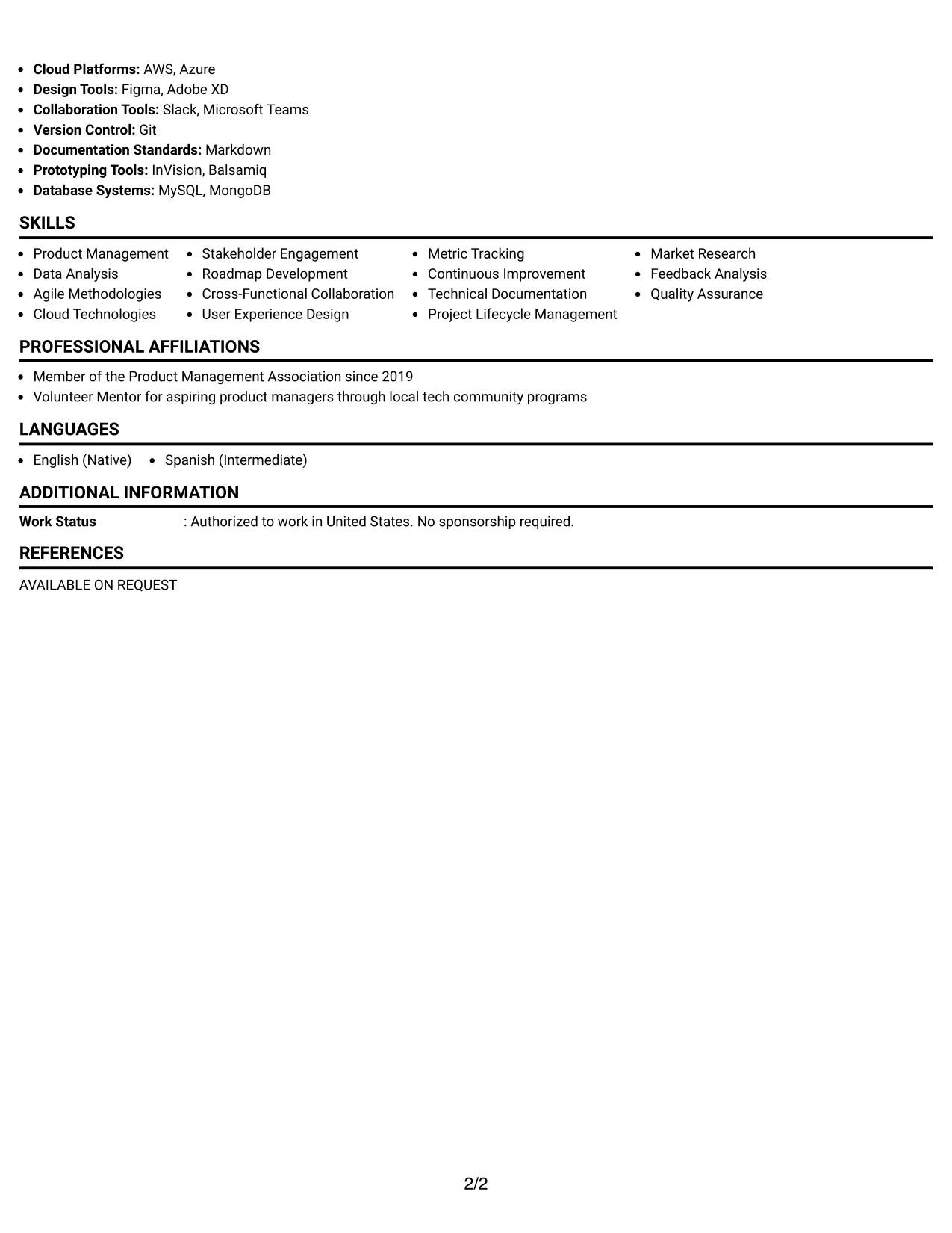 Resume Example Page 2