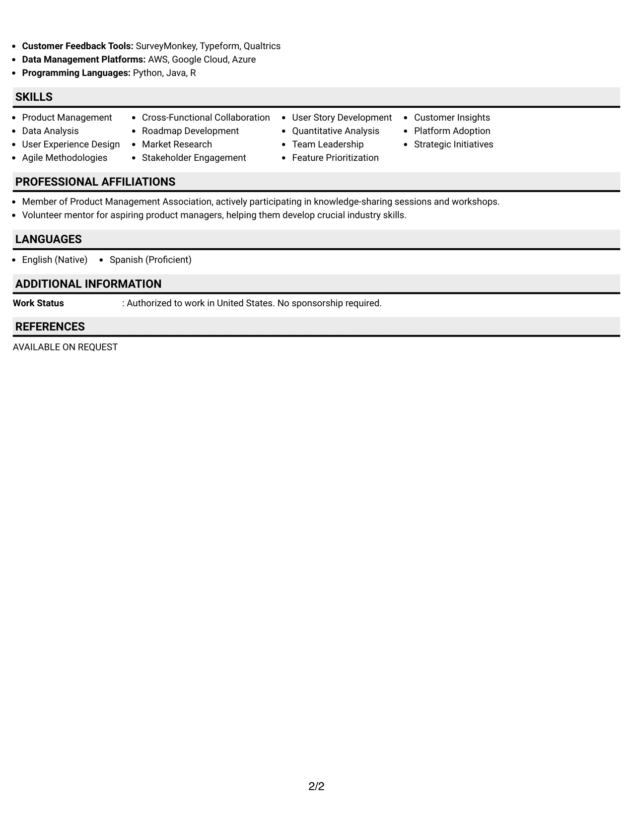 Resume Example Page 2