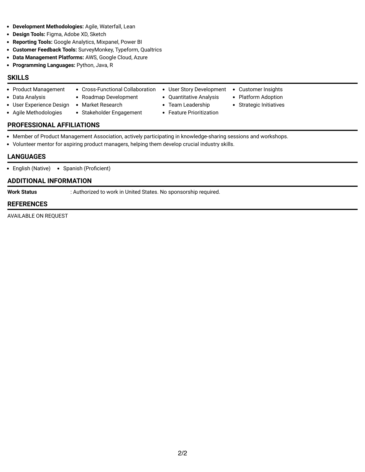 Resume Example Page 2