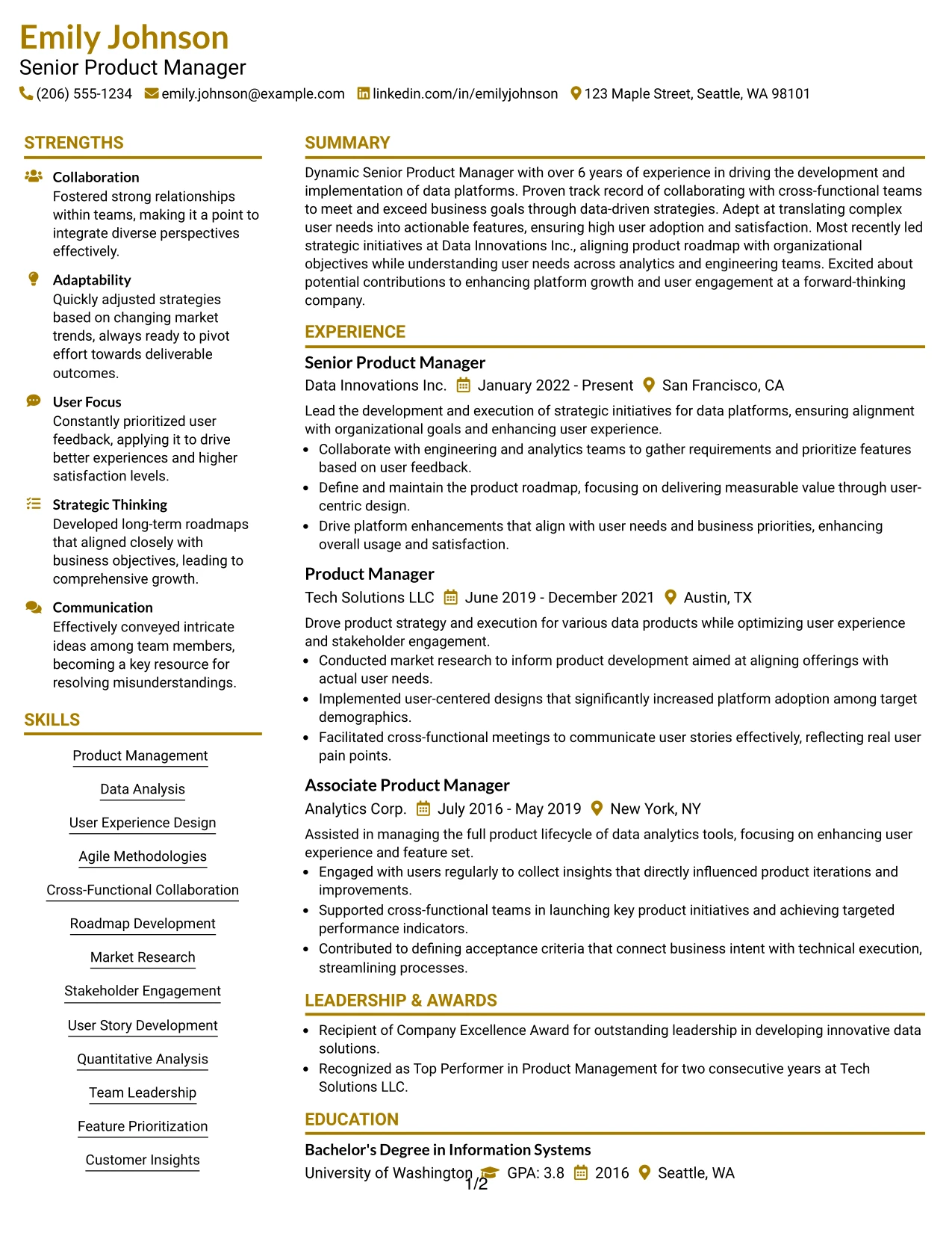 Resume Example Page 1