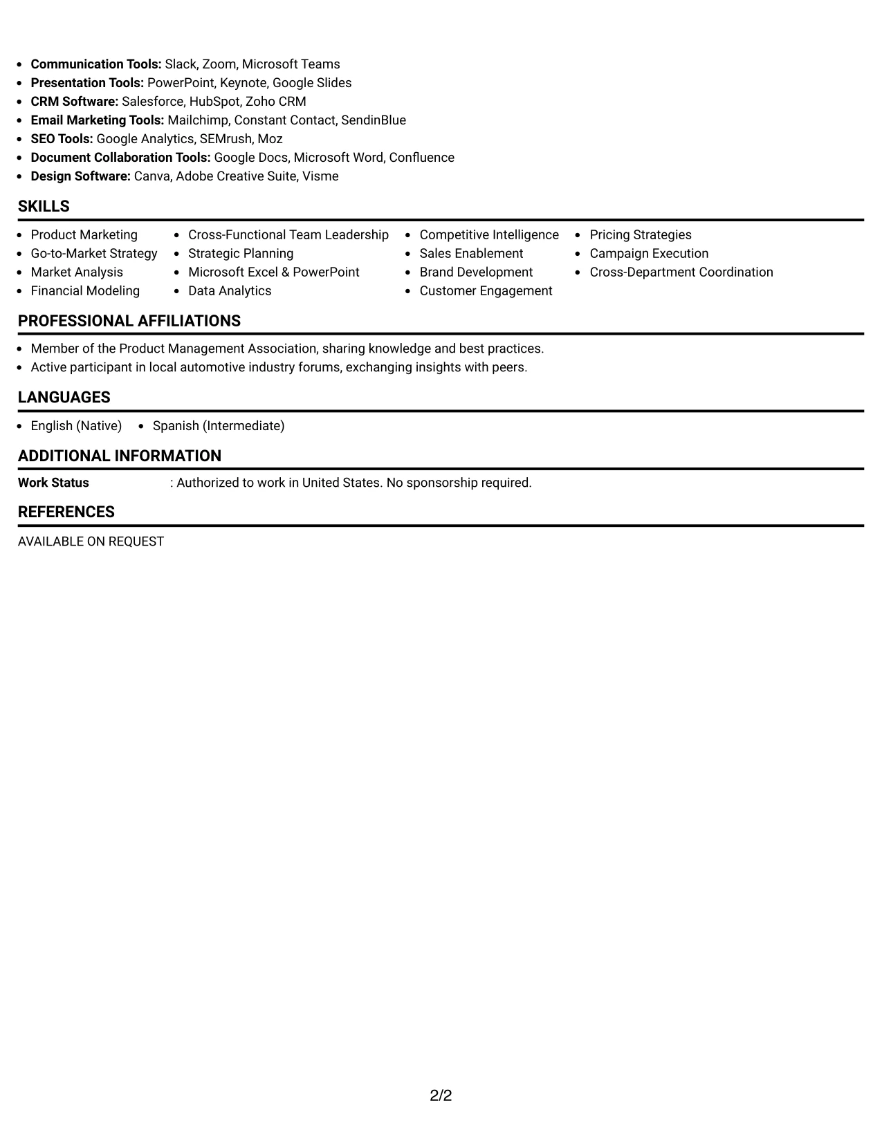 Resume Example Page 2