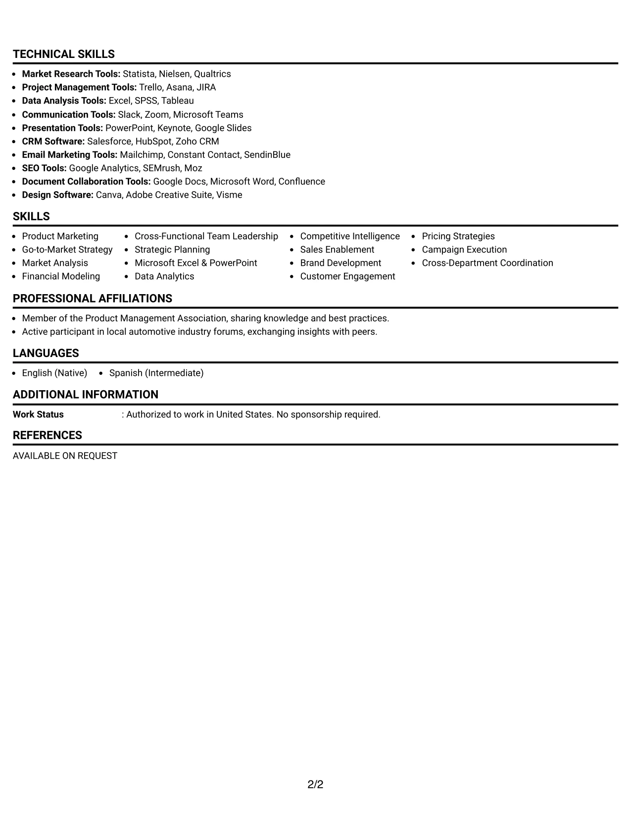 Resume Example Page 2