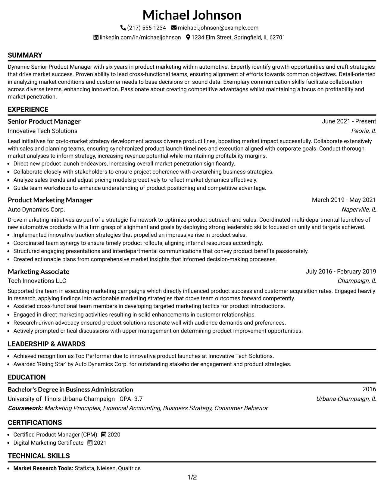 Resume Example Page 1