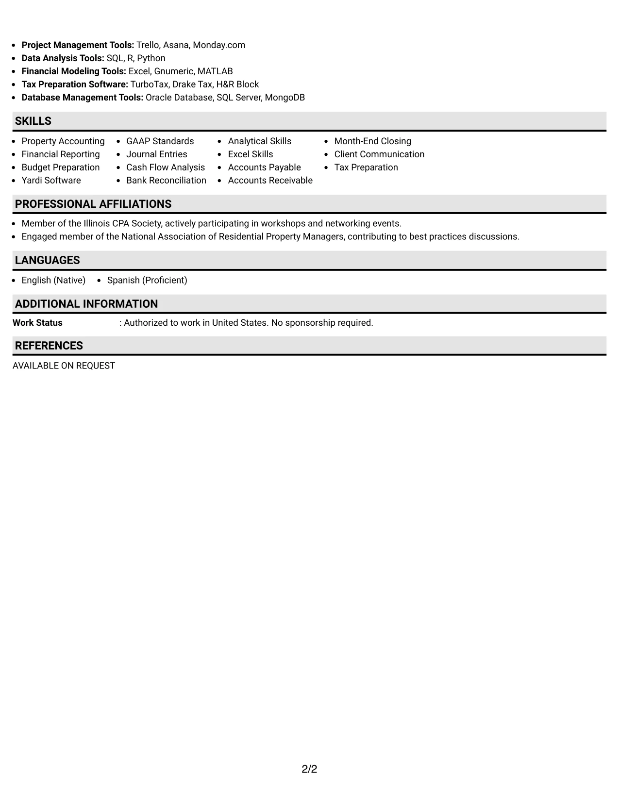 Resume Example Page 2