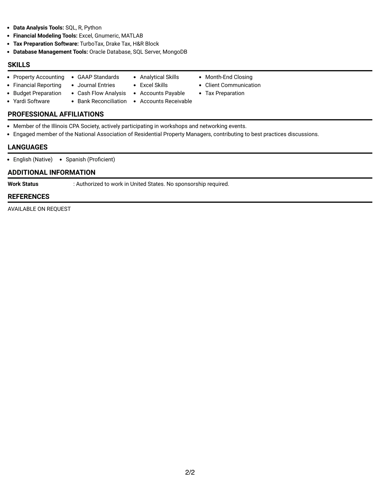 Resume Example Page 2