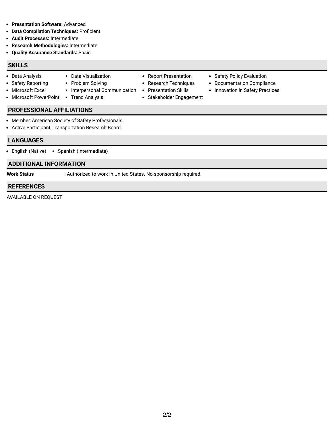 Resume Example Page 2