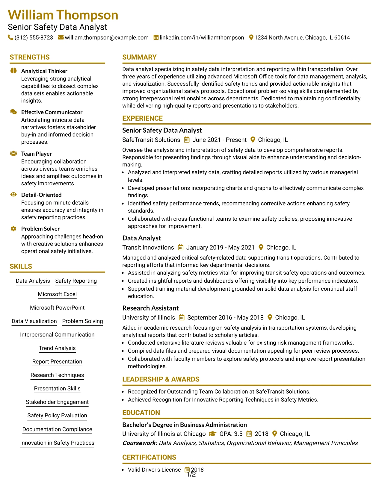 Resume Example Page 1
