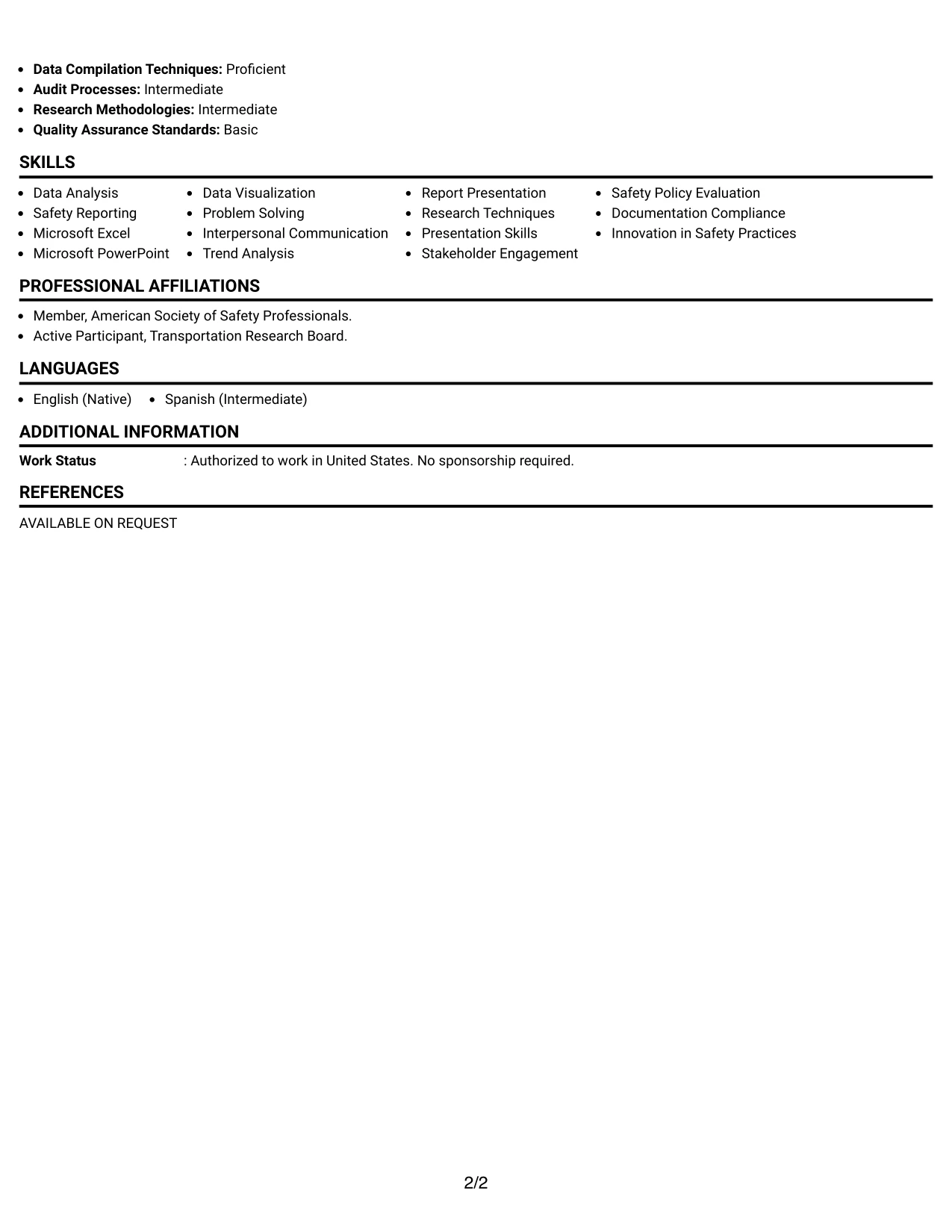 Resume Example Page 2