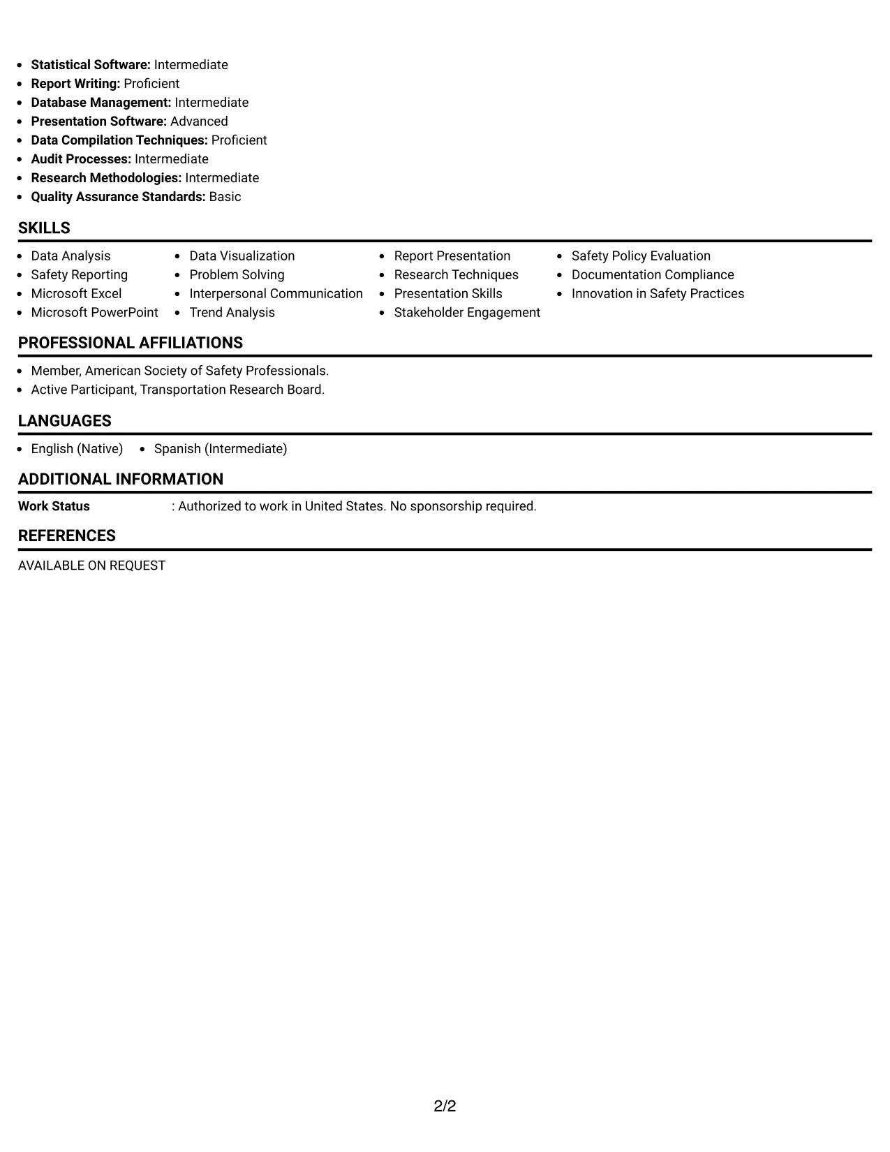 Resume Example Page 2