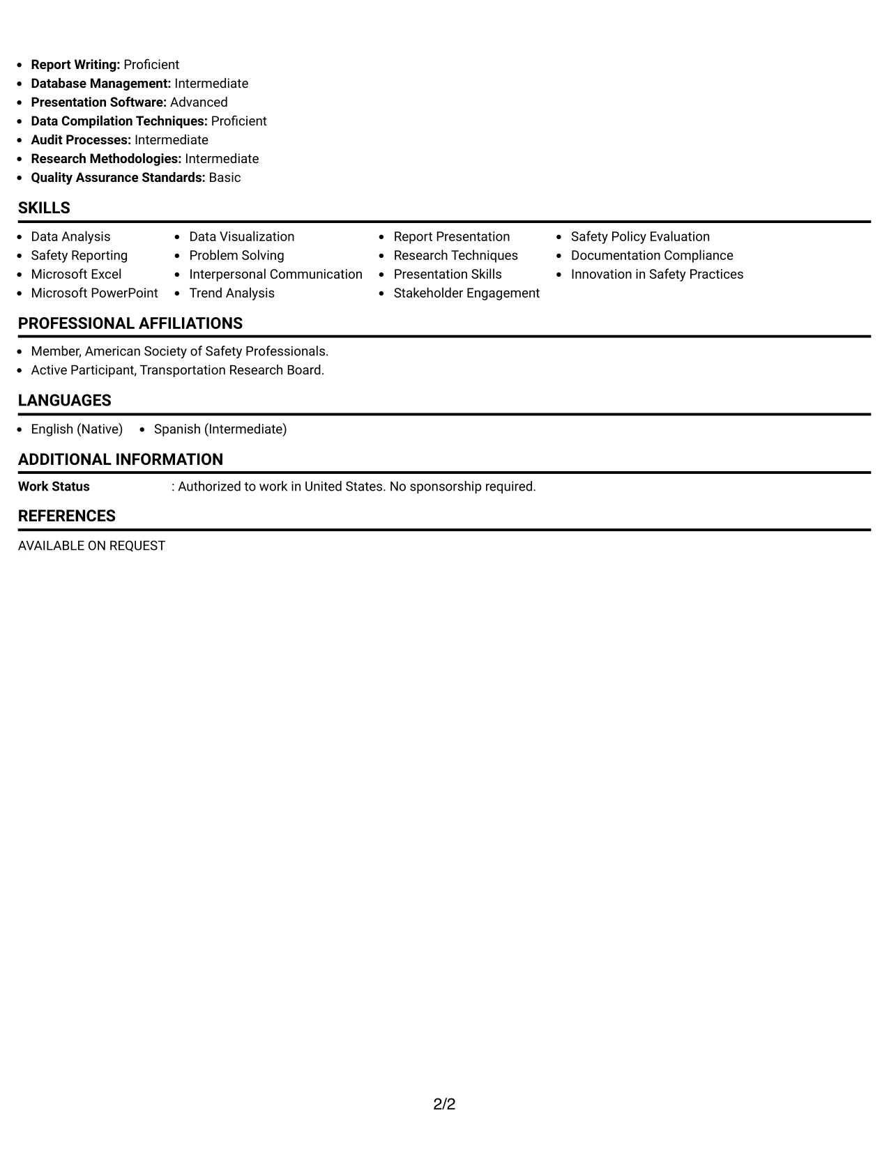 Resume Example Page 2