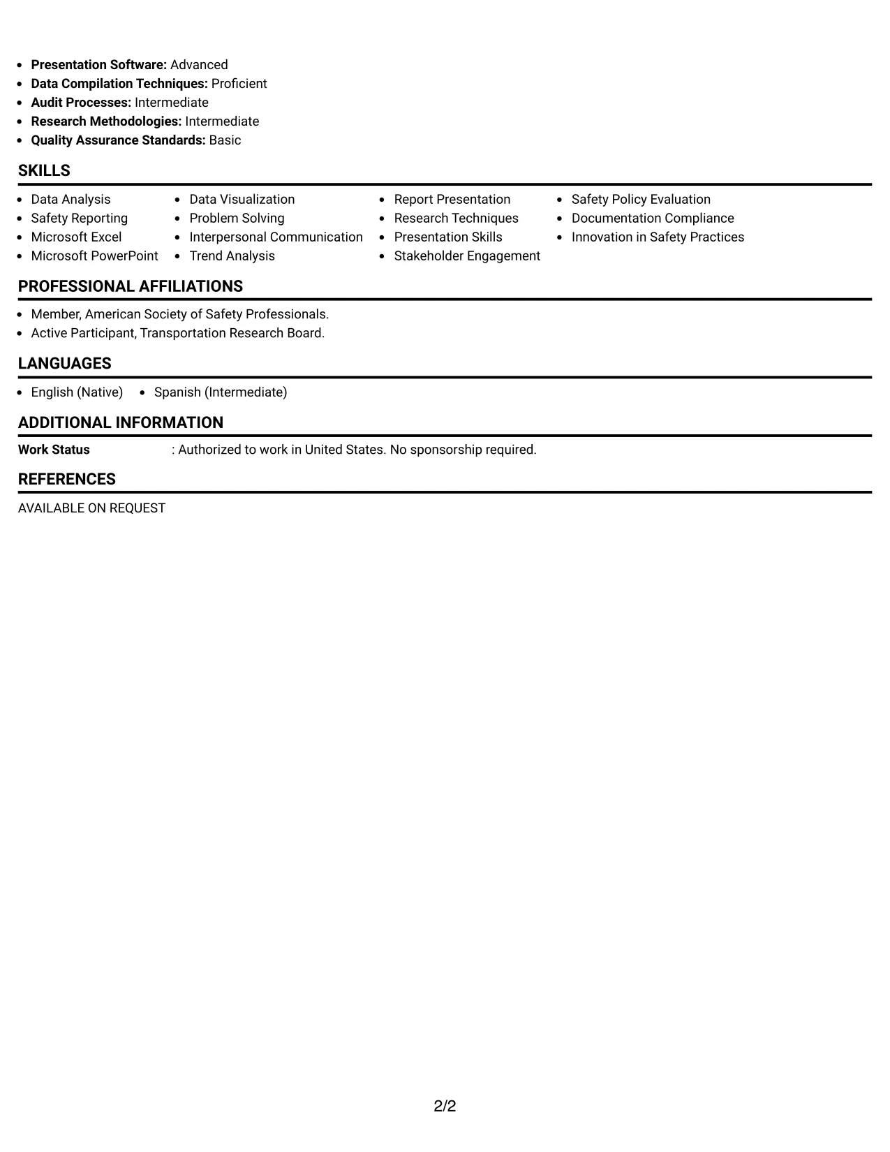 Resume Example Page 2