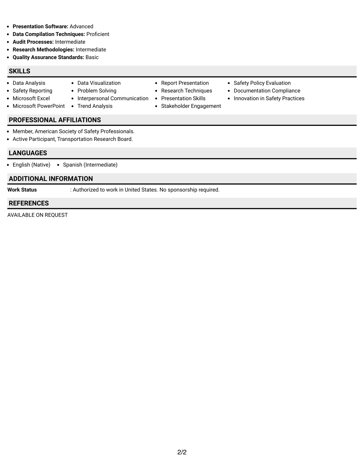 Resume Example Page 2