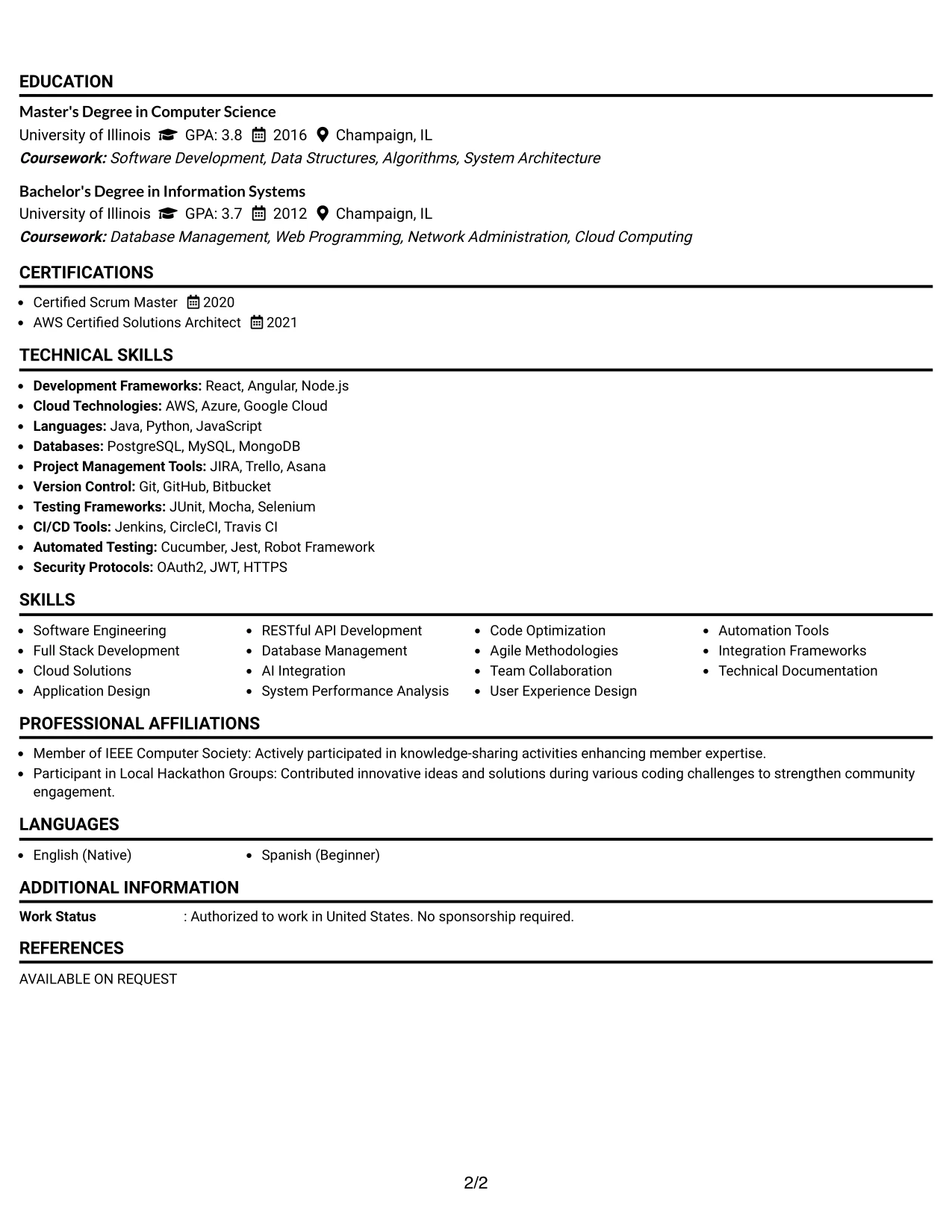 Resume Example Page 2