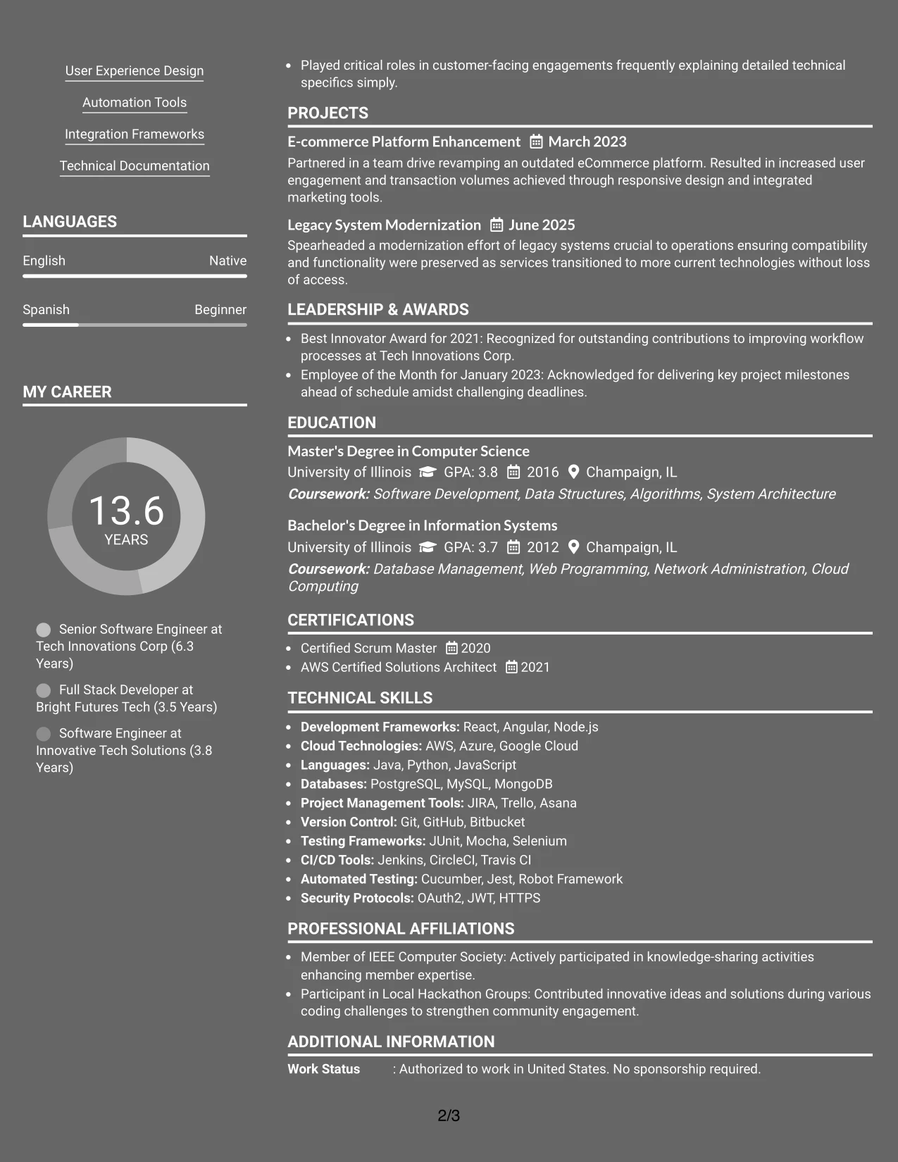 Resume Example Page 2