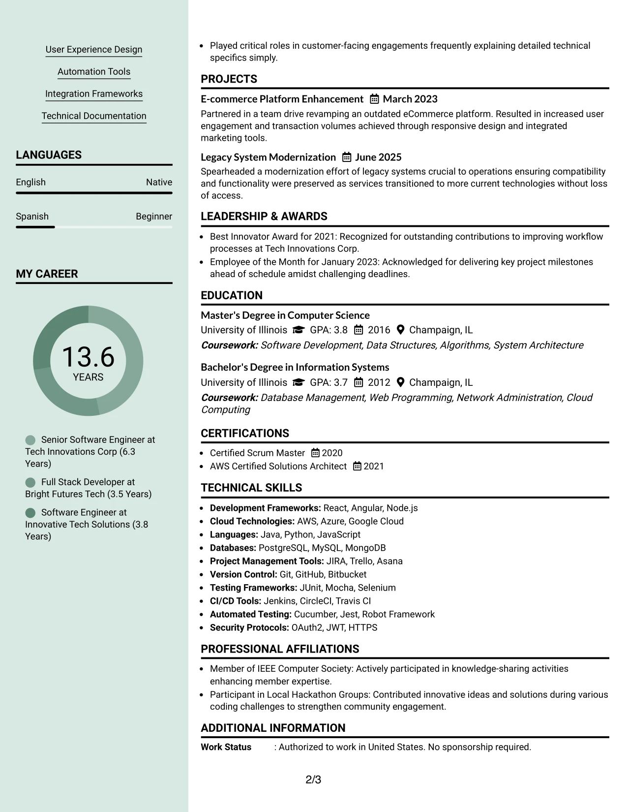 Resume Example Page 2
