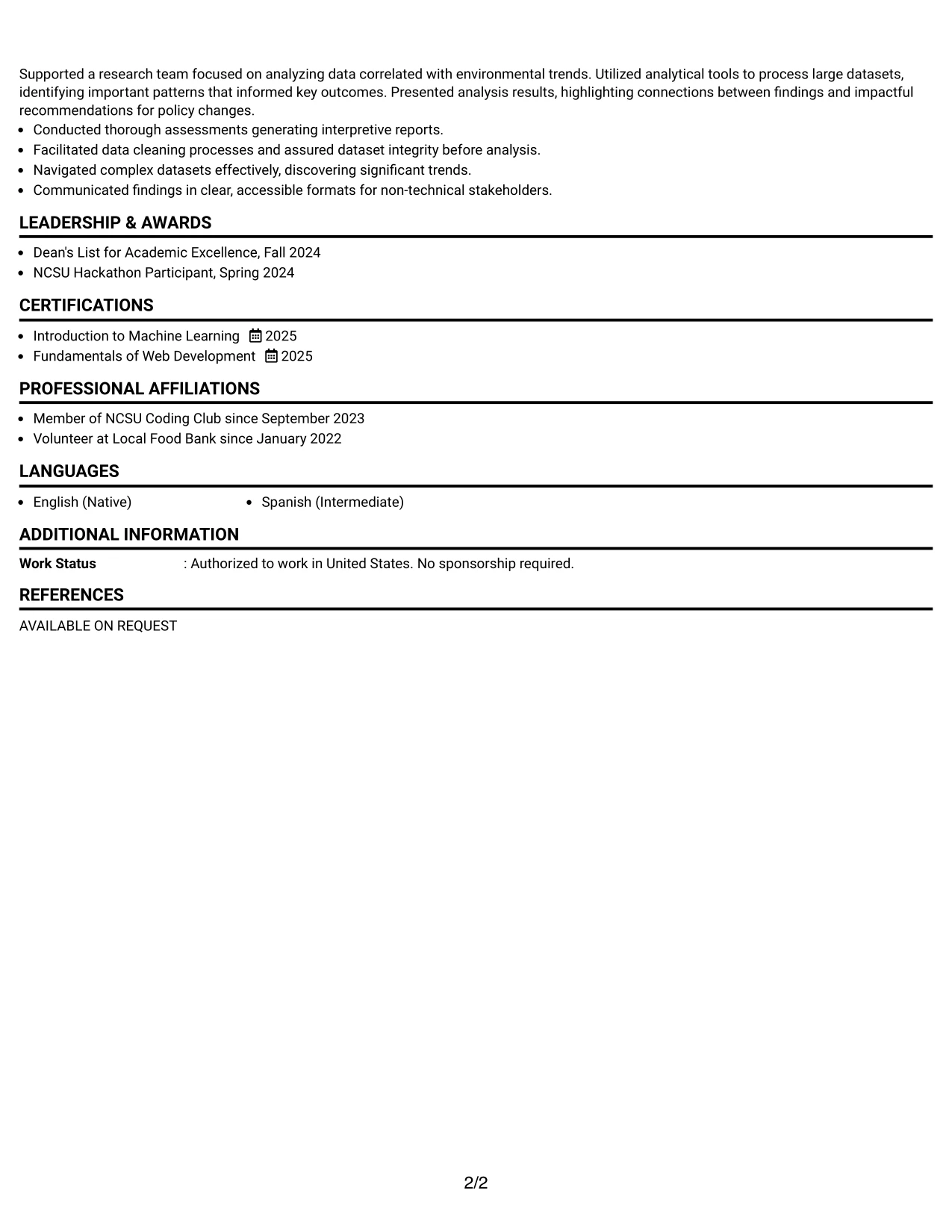 Resume Example Page 2