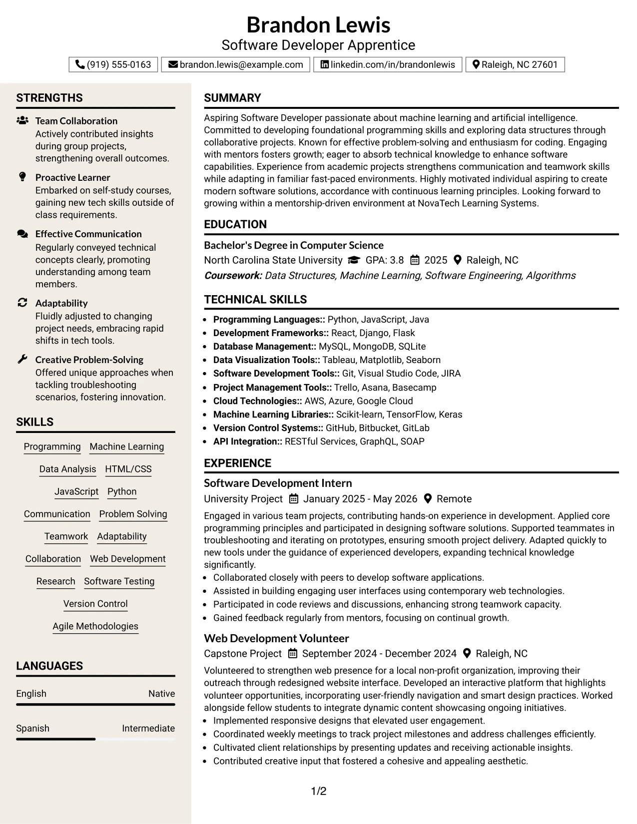 Resume Example Page 1