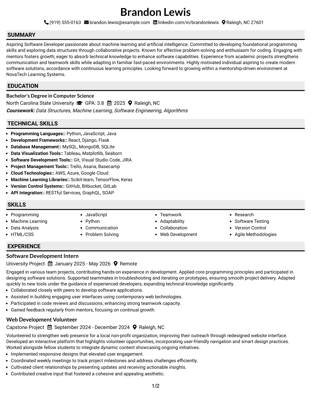Resume Example Page 1