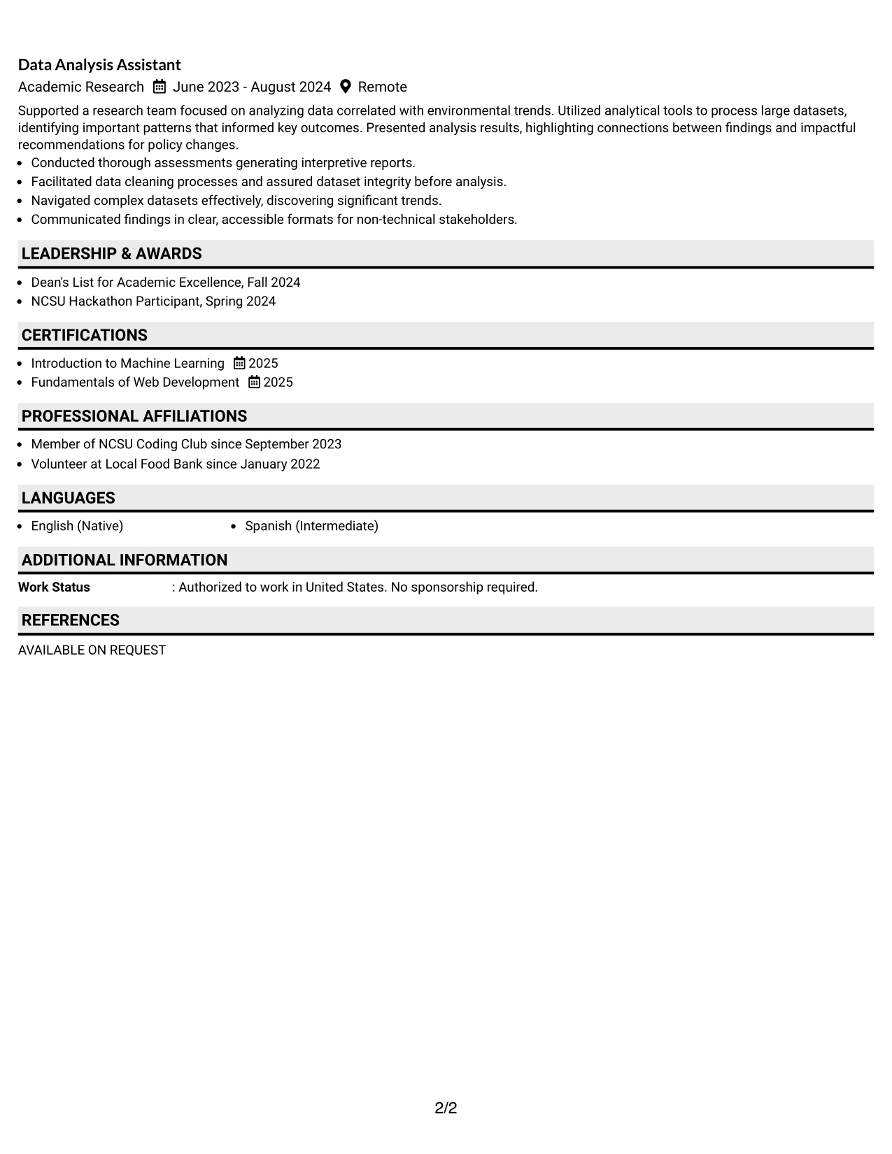 Resume Example Page 2