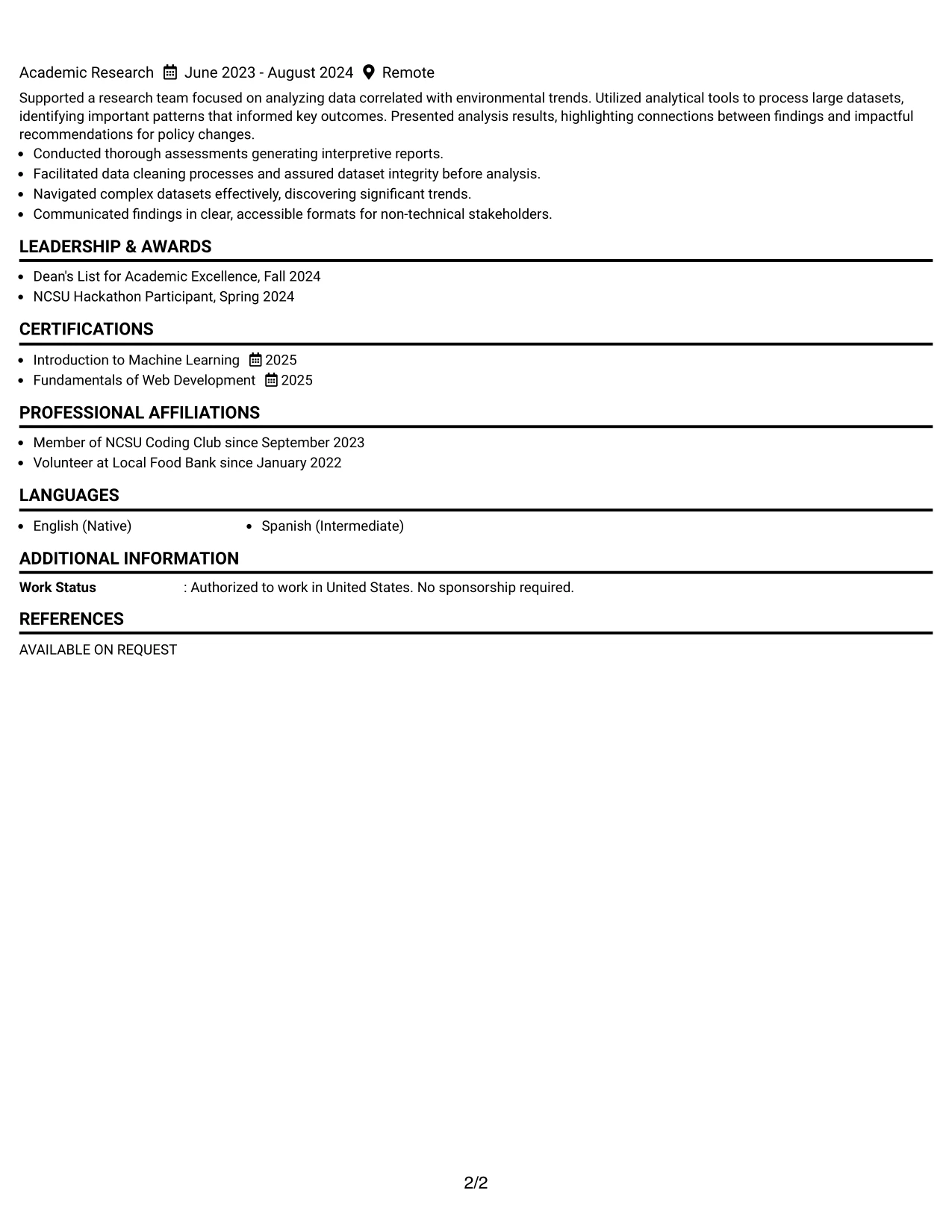 Resume Example Page 2