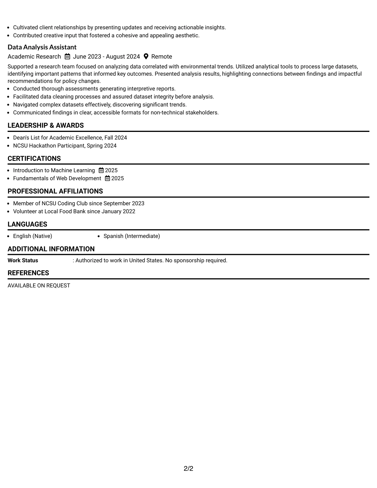 Resume Example Page 2