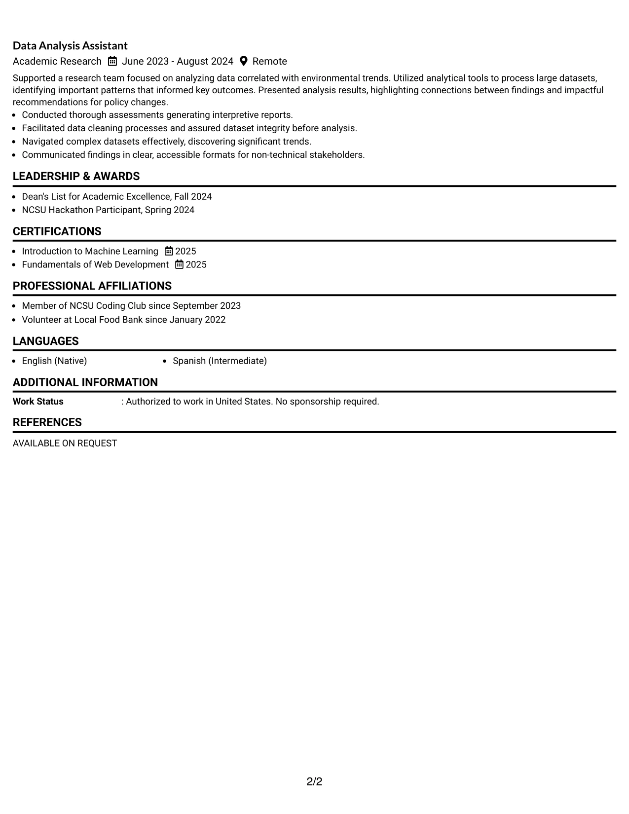 Resume Example Page 2