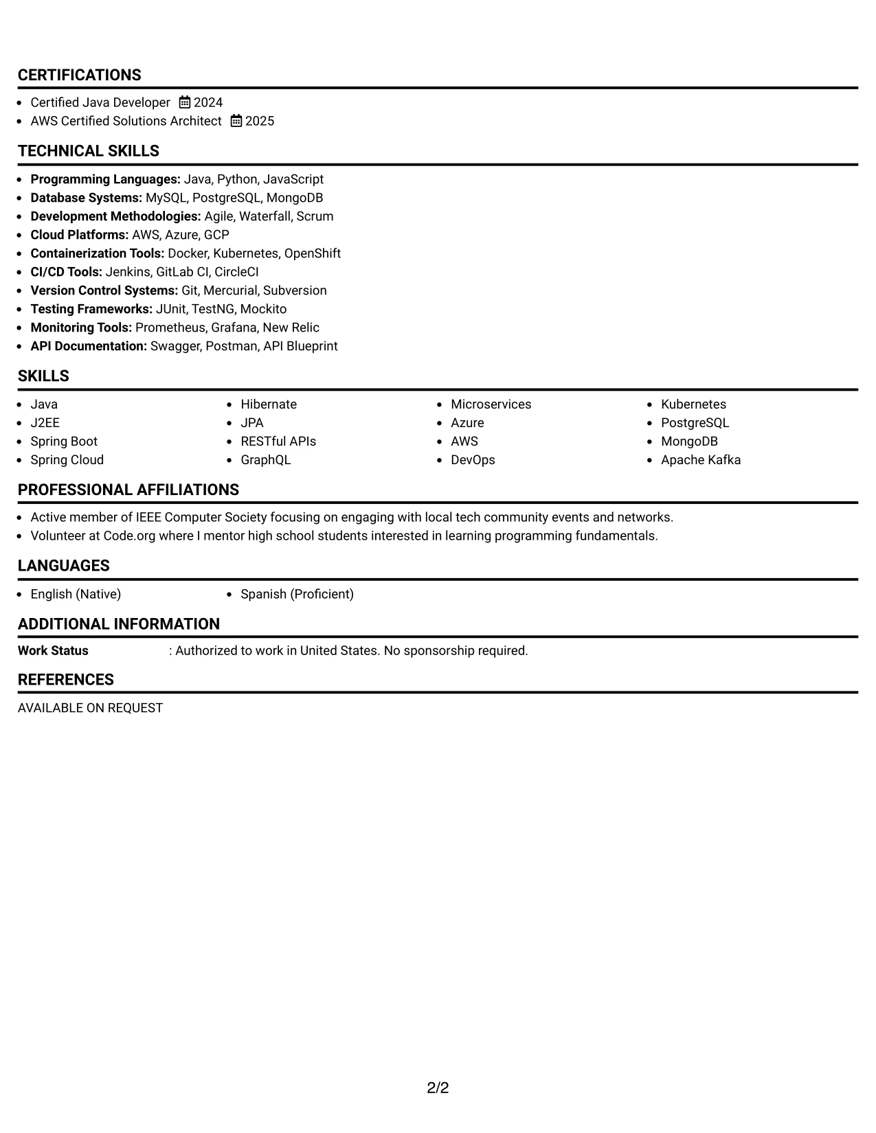 Resume Example Page 2