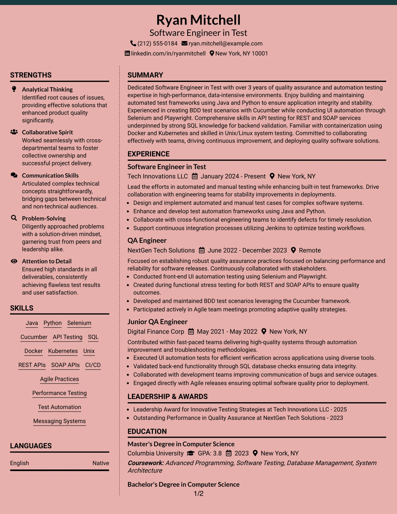 Resume Example Page 1