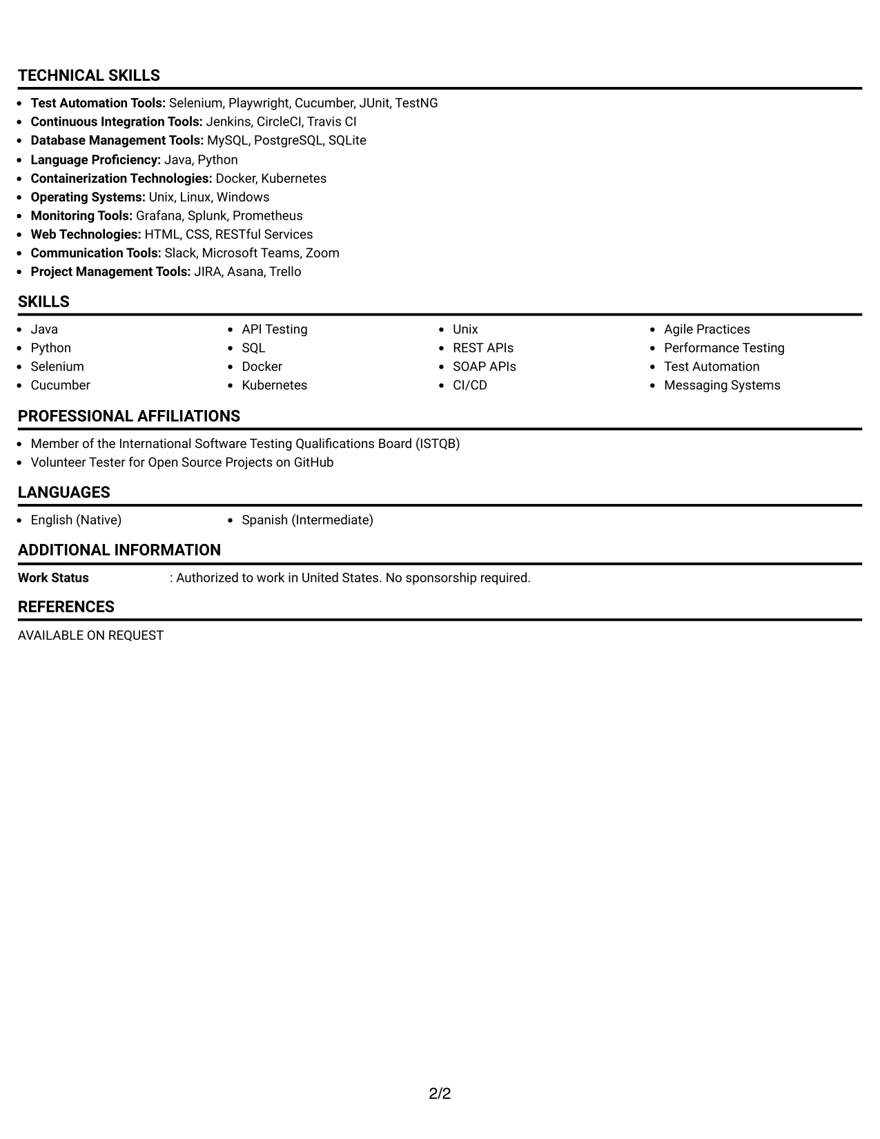 Resume Example Page 2