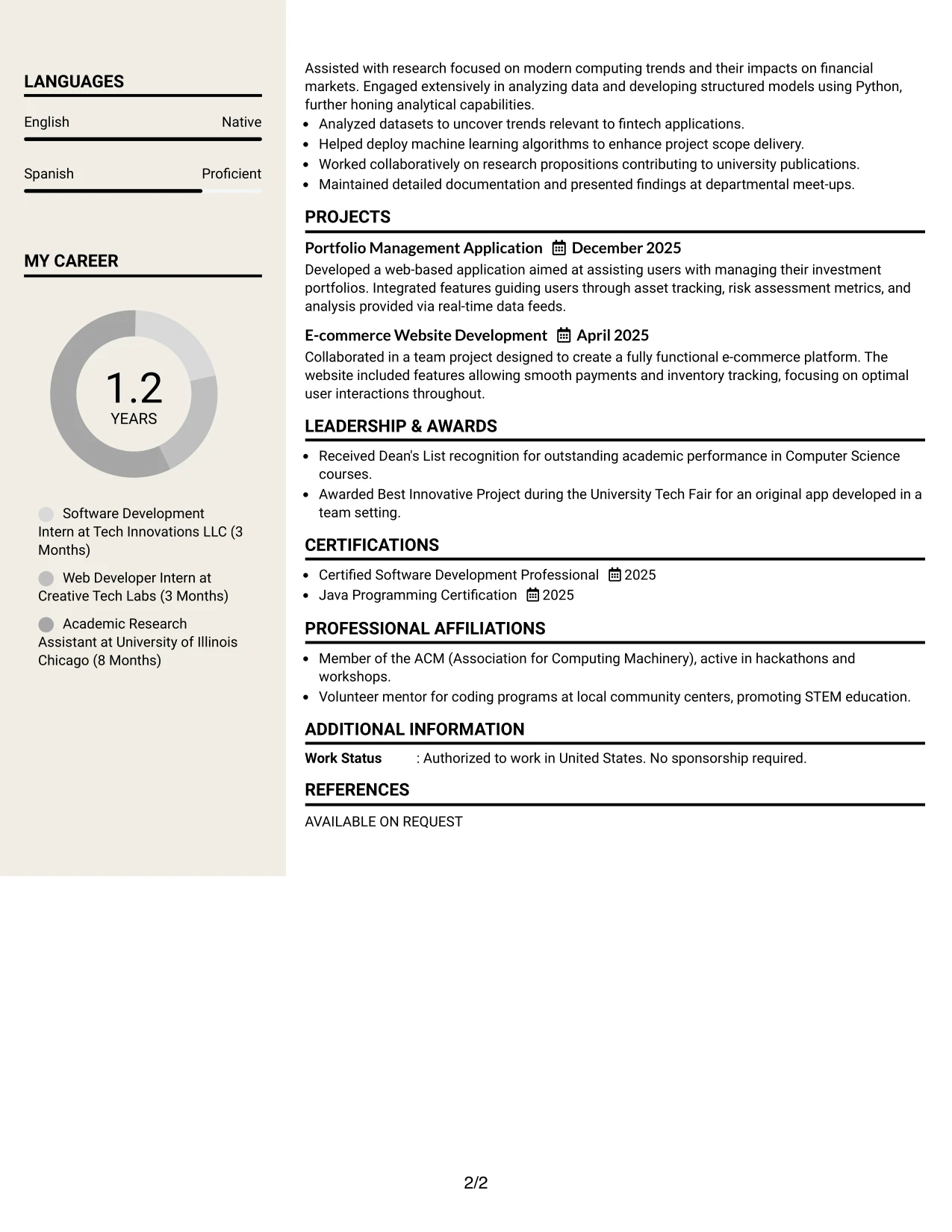 Resume Example Page 2