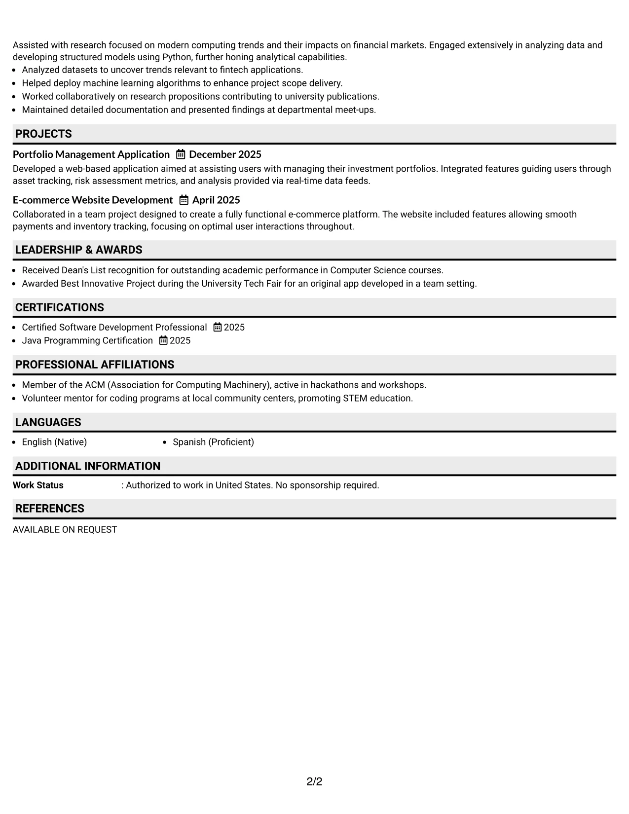 Resume Example Page 2