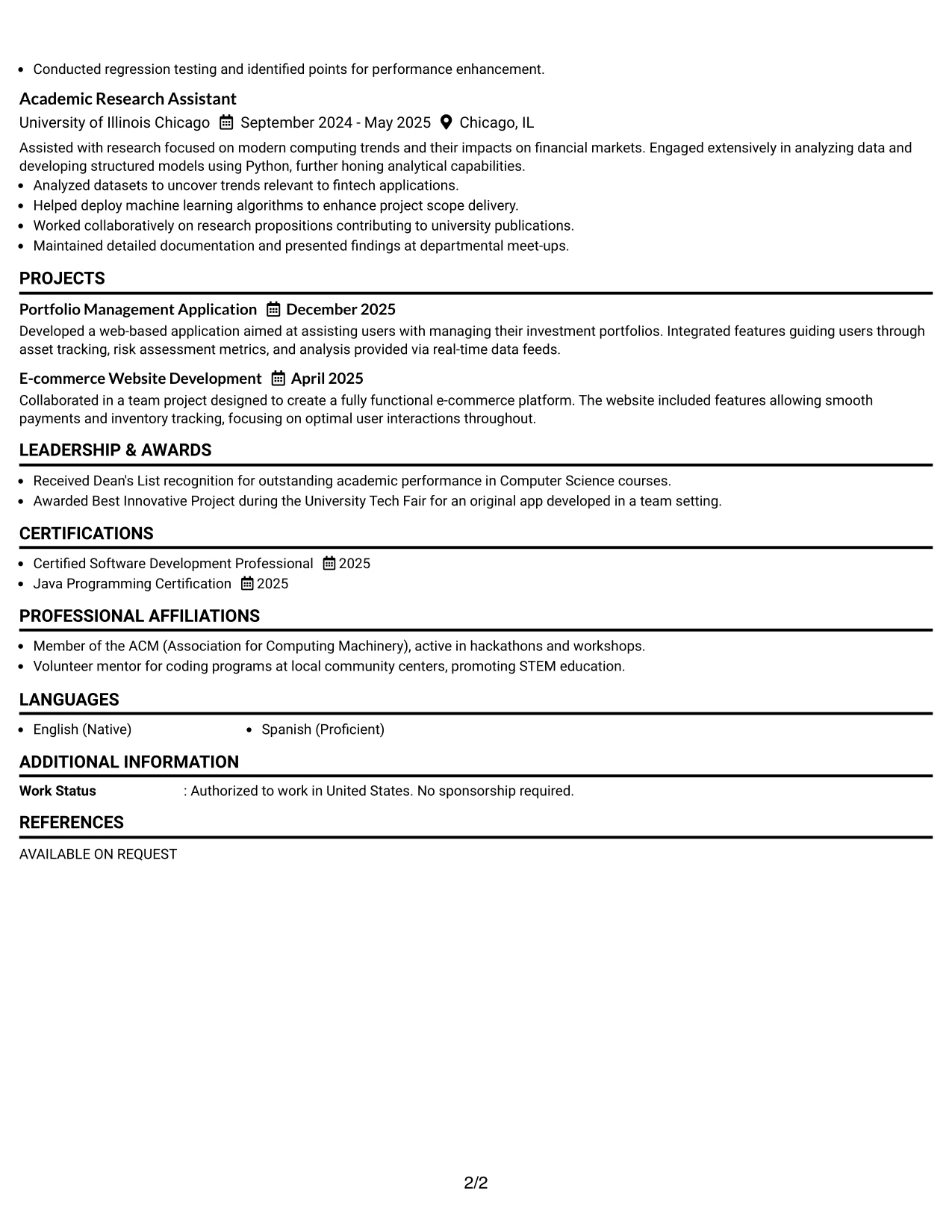 Resume Example Page 2