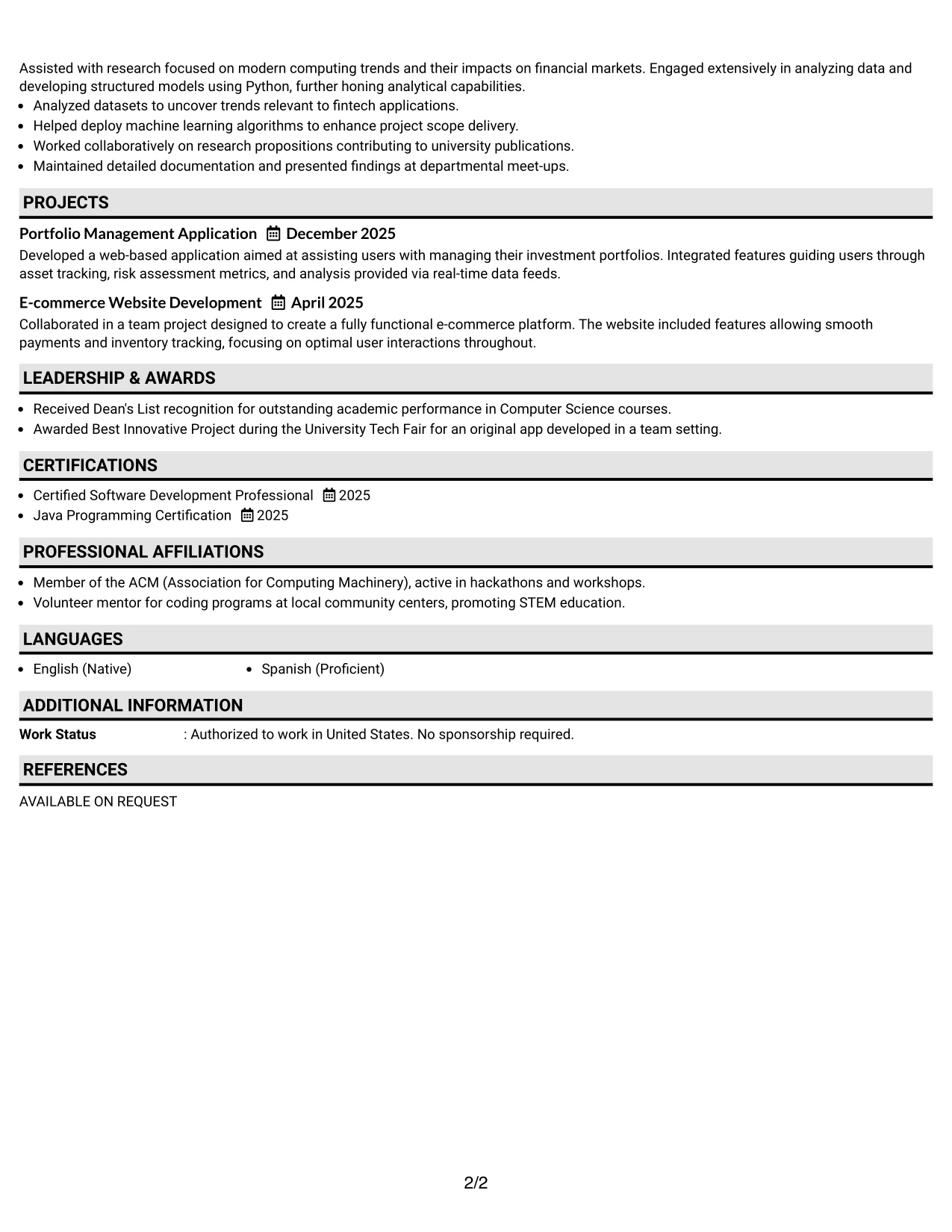 Resume Example Page 2