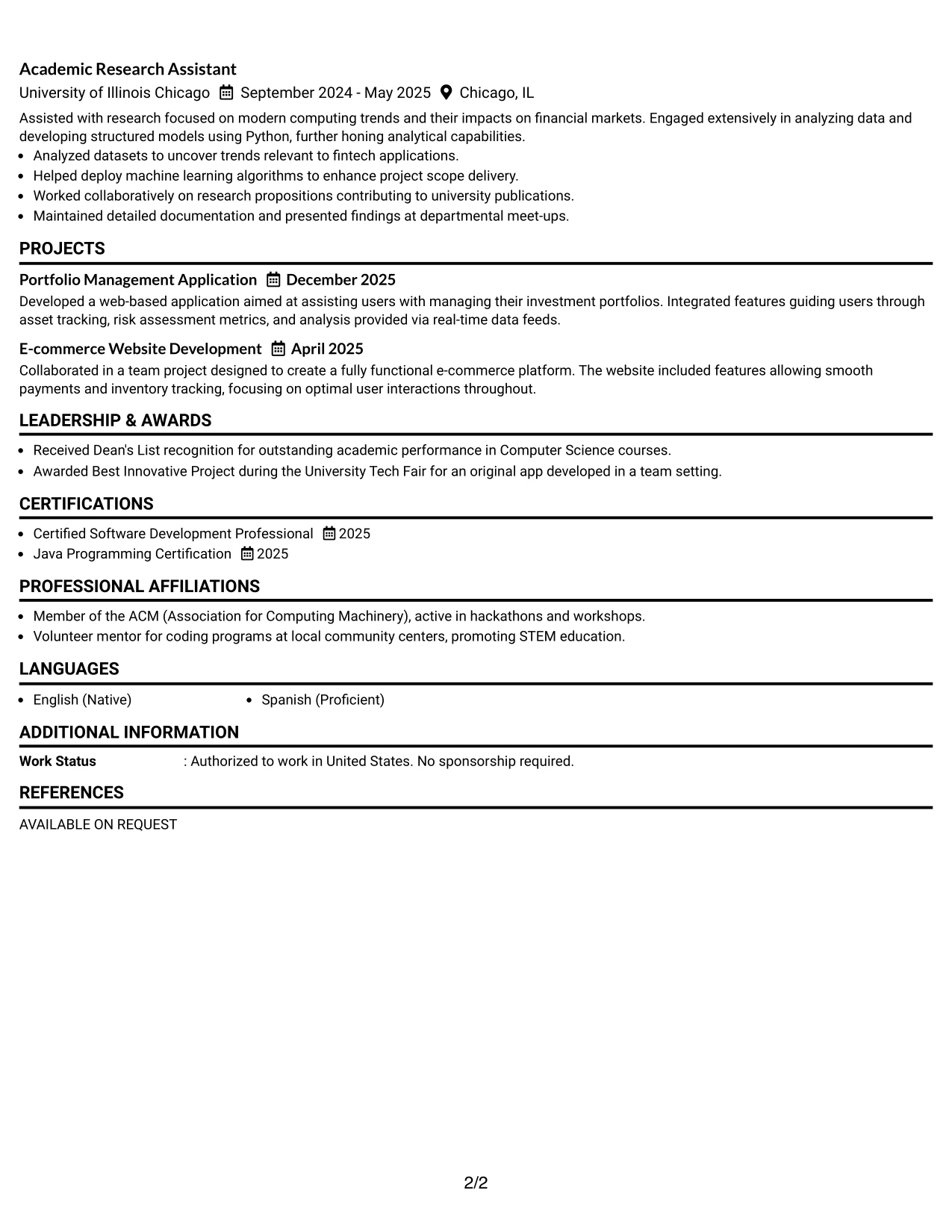 Resume Example Page 2