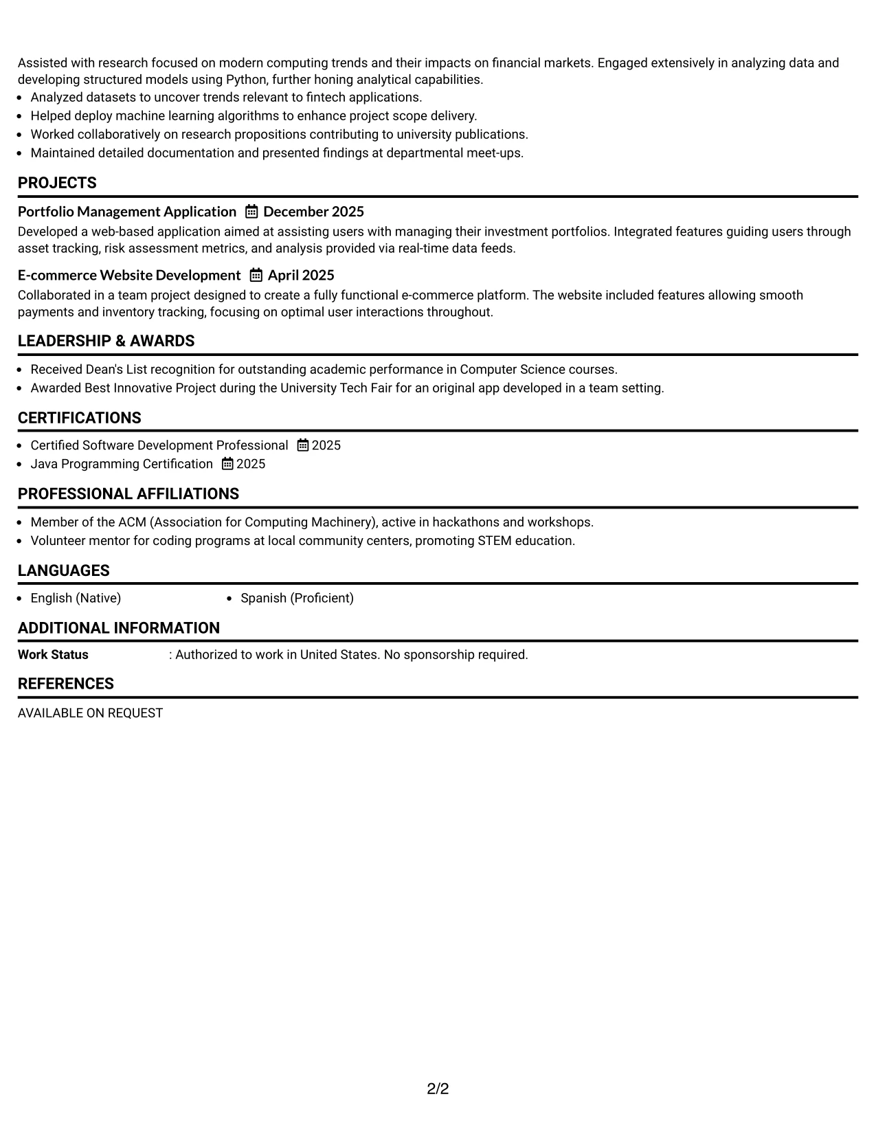 Resume Example Page 2