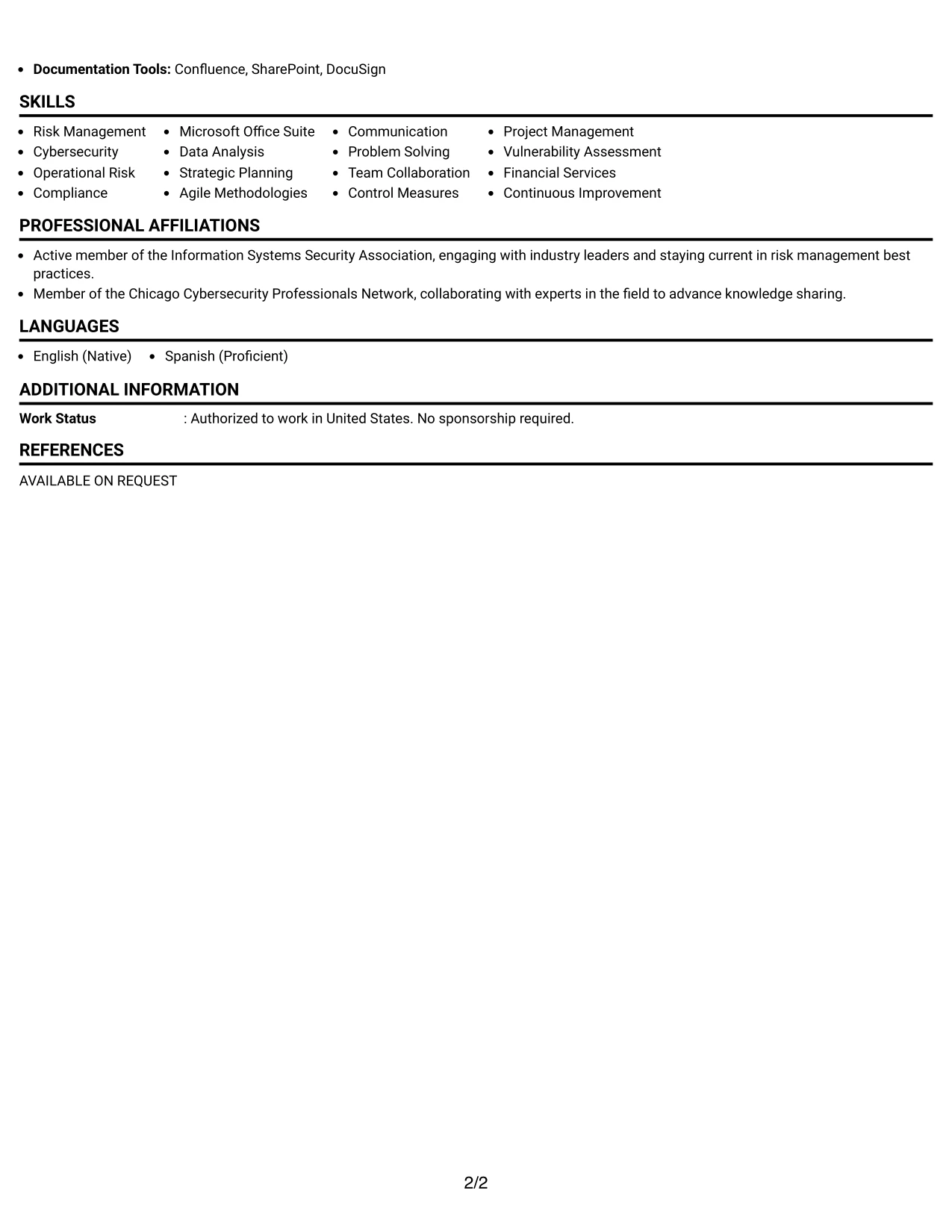 Resume Example Page 2