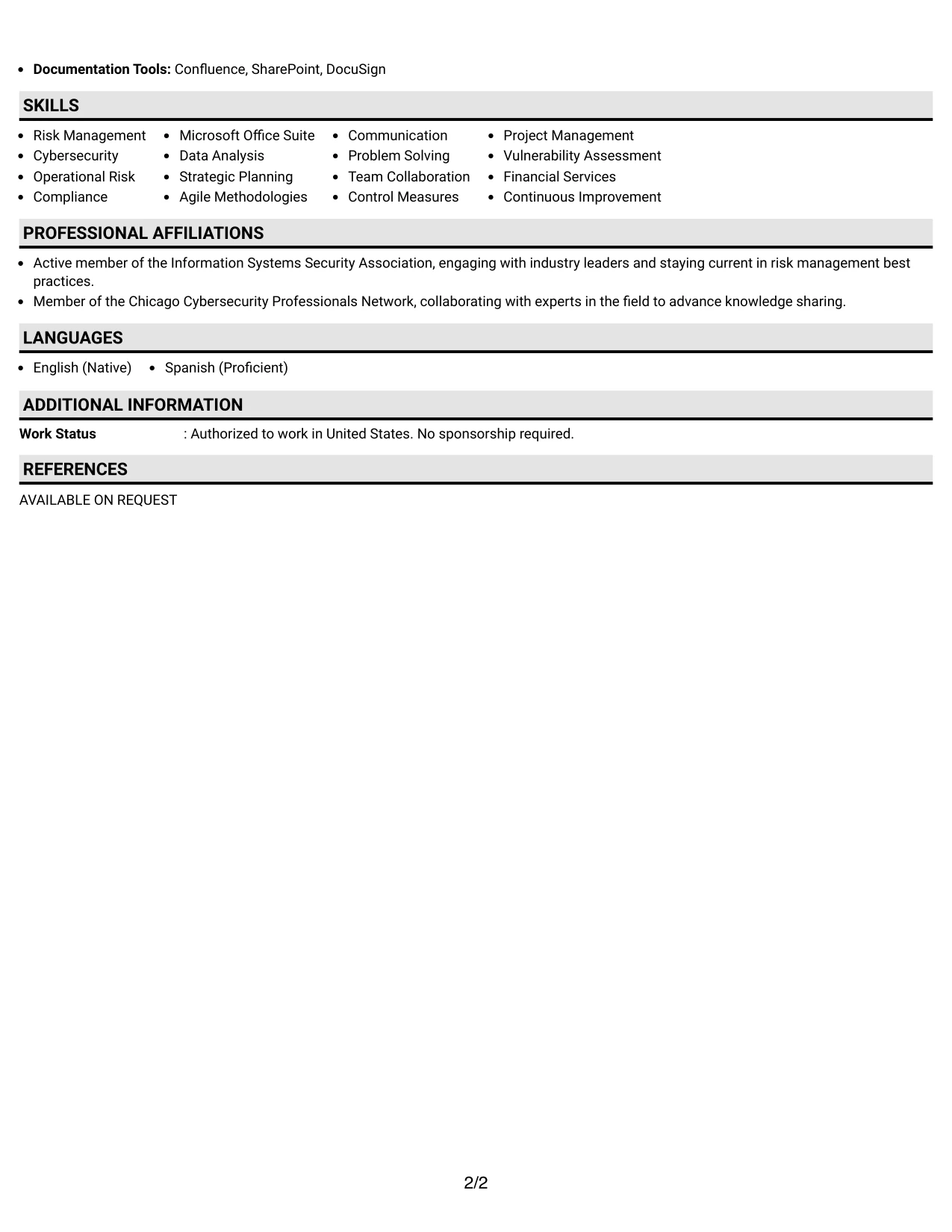 Resume Example Page 2