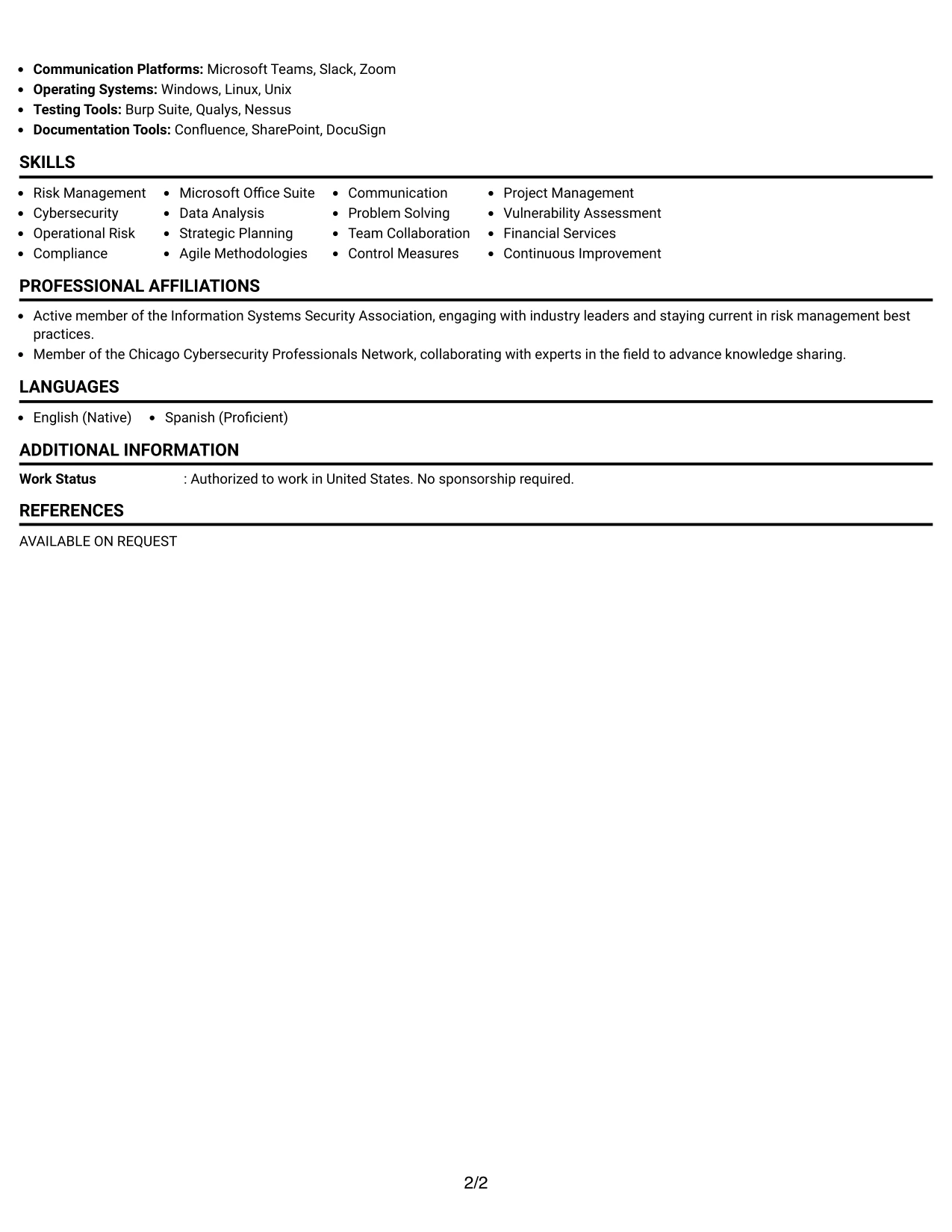 Resume Example Page 2