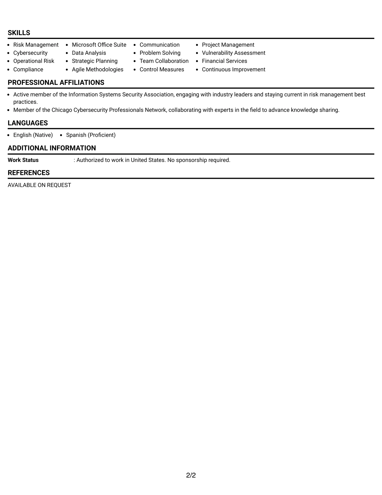 Resume Example Page 2
