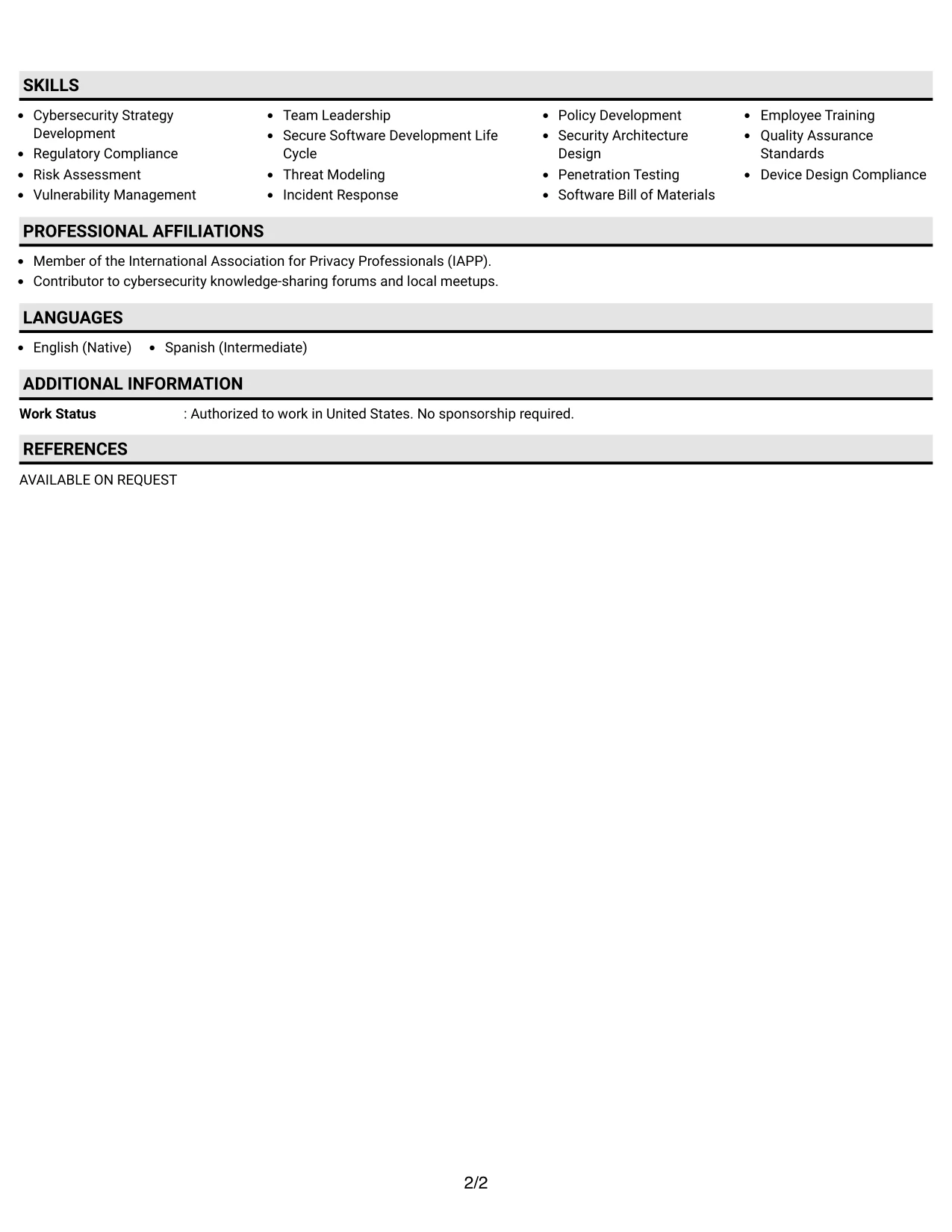 Resume Example Page 2