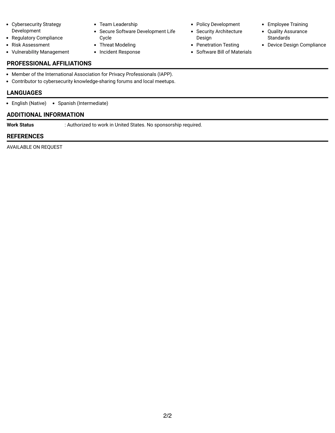 Resume Example Page 2