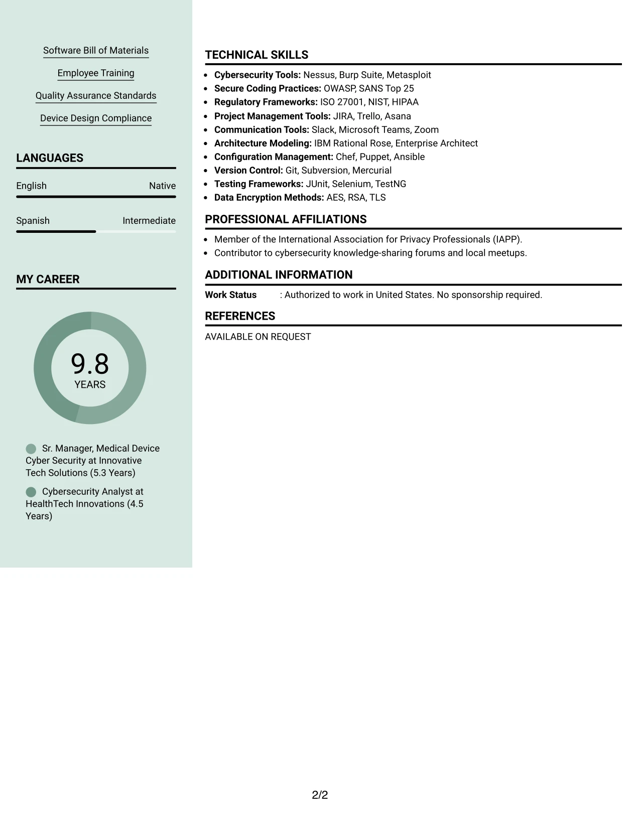 Resume Example Page 2