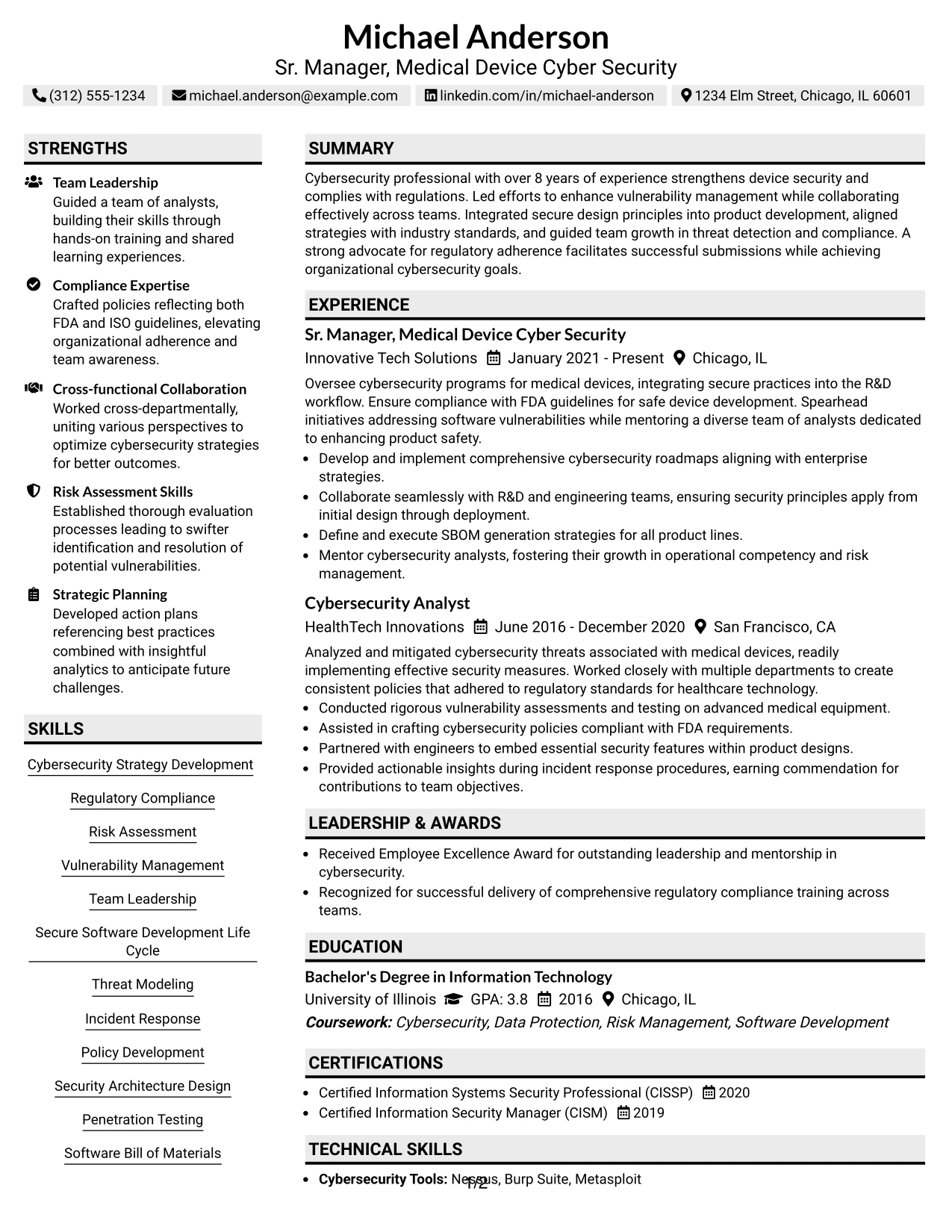 Resume Example Page 1