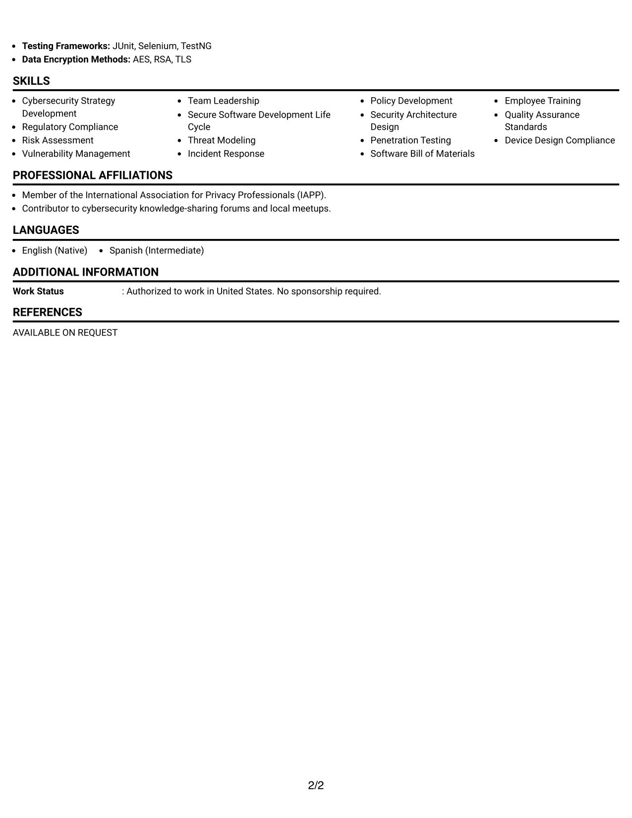 Resume Example Page 2